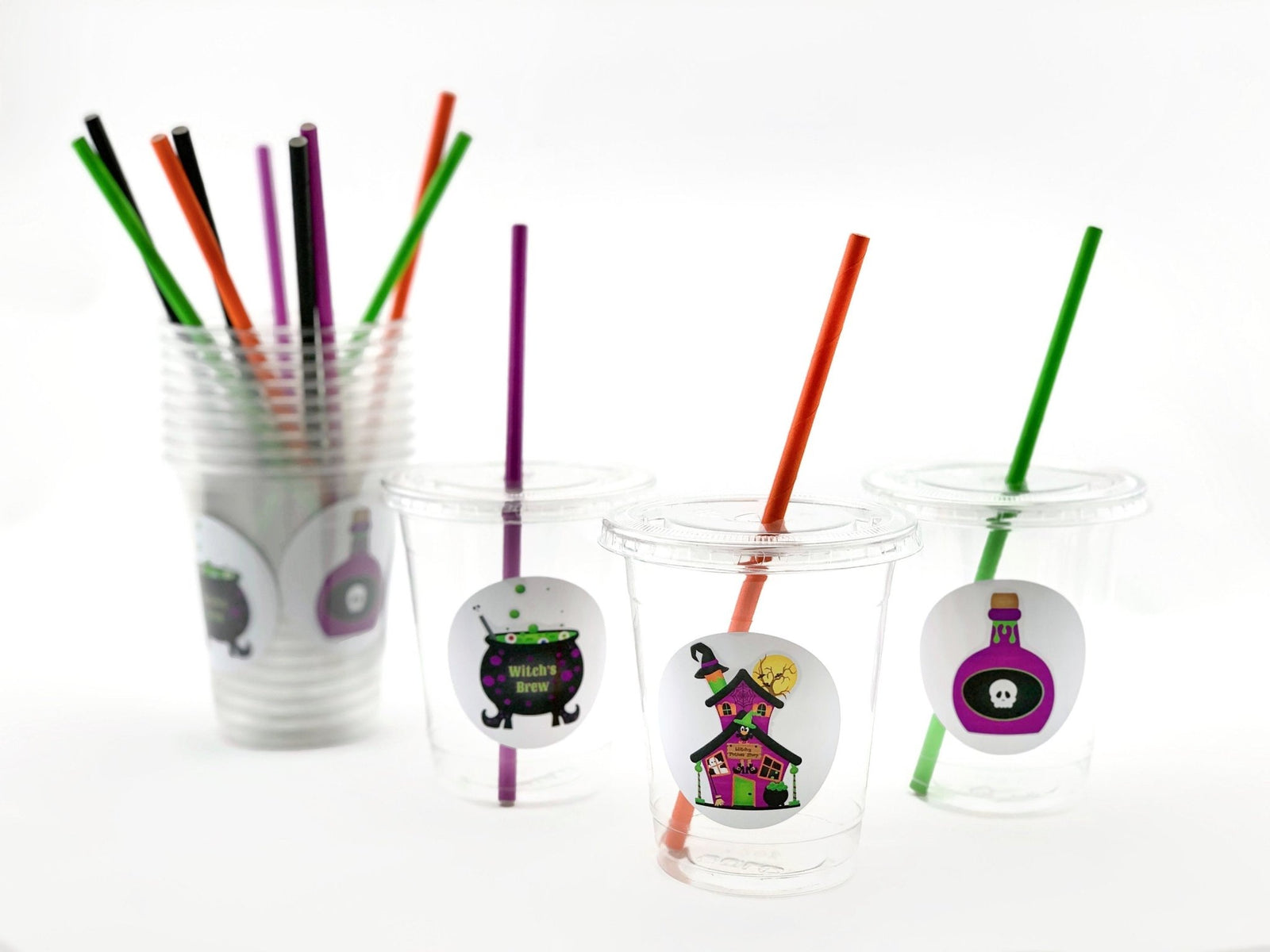 Halloween Party Cups With Colorful Straws - Stesha Party