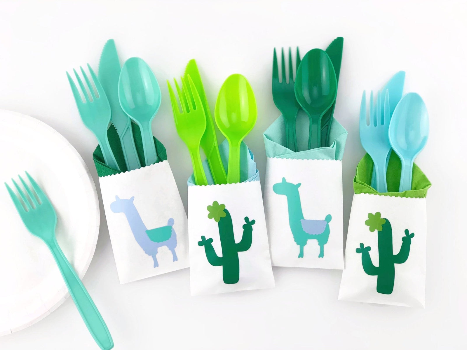 Mint & Green Llama Party Cutlery - Stesha Party
