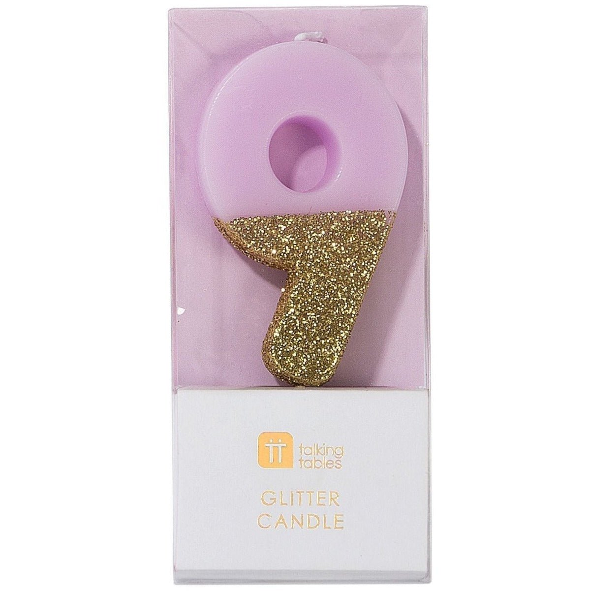 Pink & Gold Glitter "9" Birthday Candle - Stesha Party
