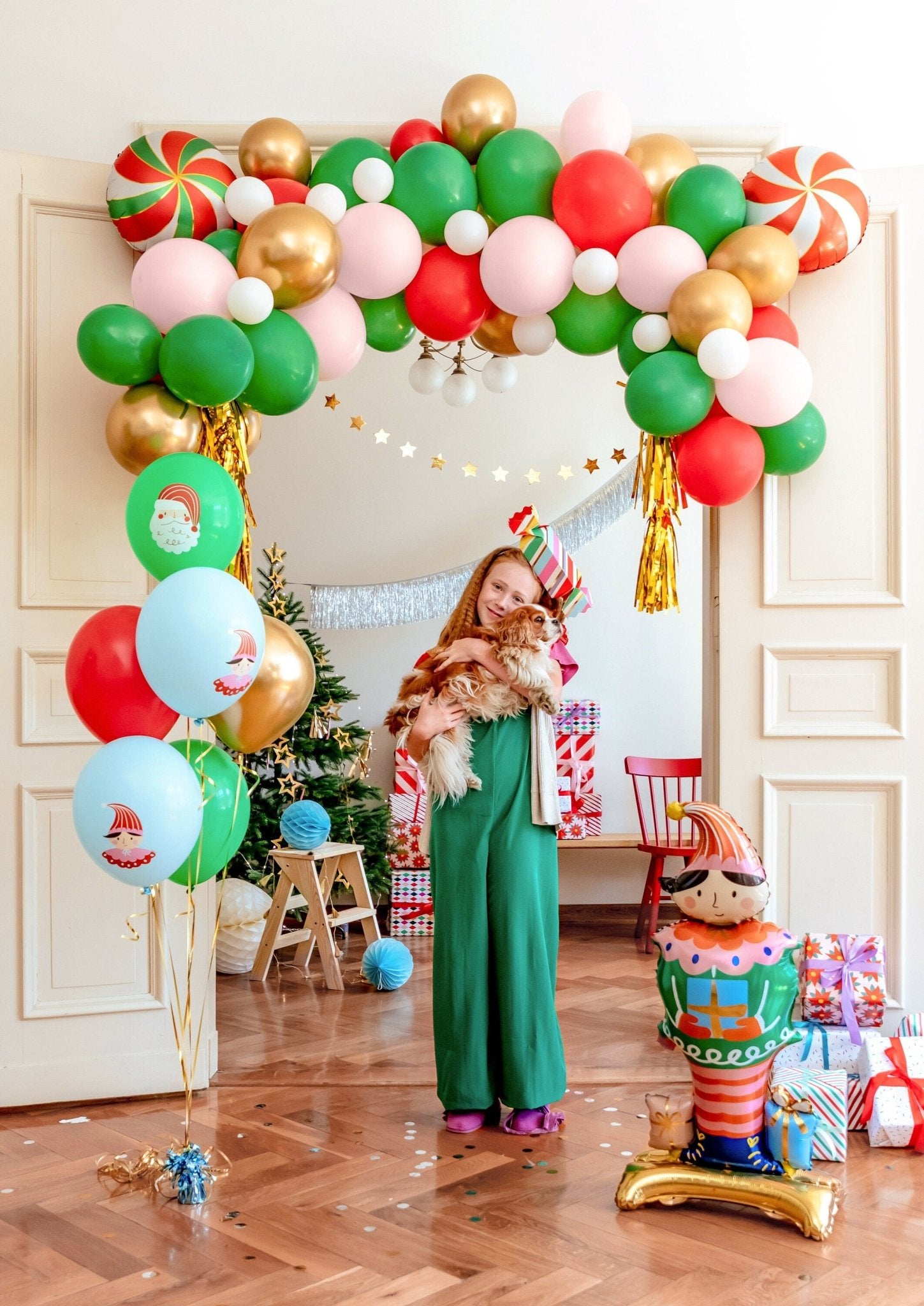 Pink, Red & Gold Christmas Candy Balloon Garland - Stesha Party