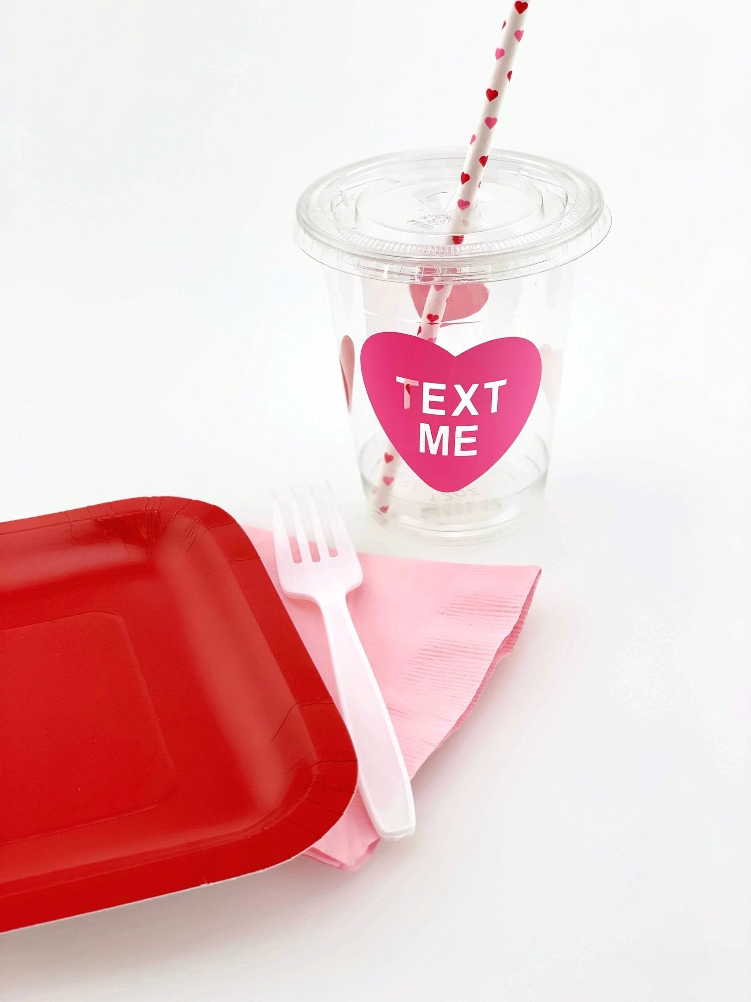 Pink & Red Valentines Day Conversation Heart Party Cups - Stesha Party