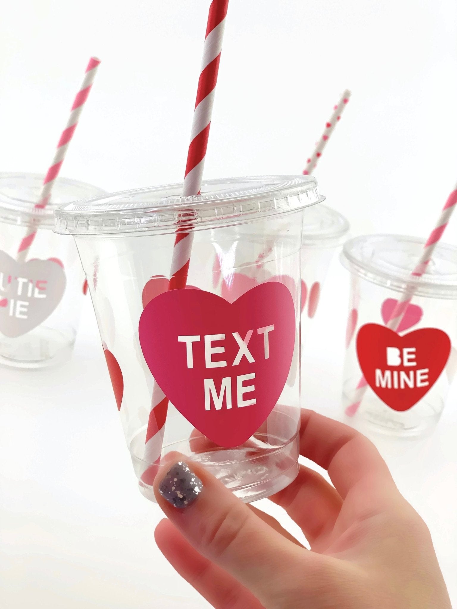 Pink & Red Valentines Day Conversation Heart Party Cups - Stesha Party