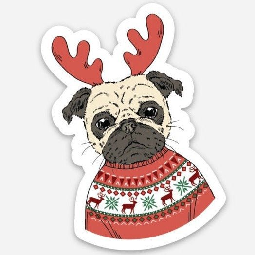 Reindeer Pug Sticker - Stesha Party