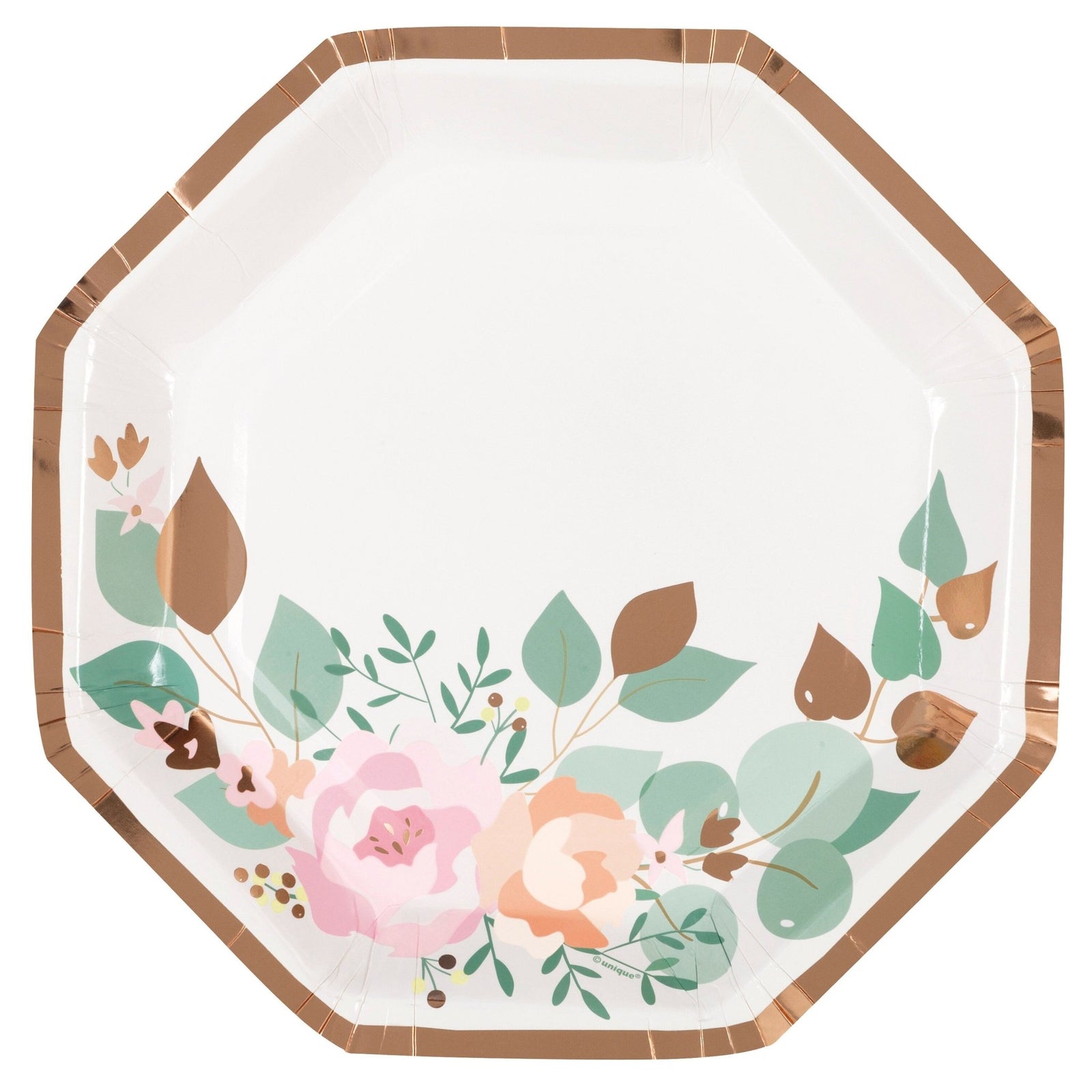Rose Gold Floral Party Plates 8ct - Stesha Party