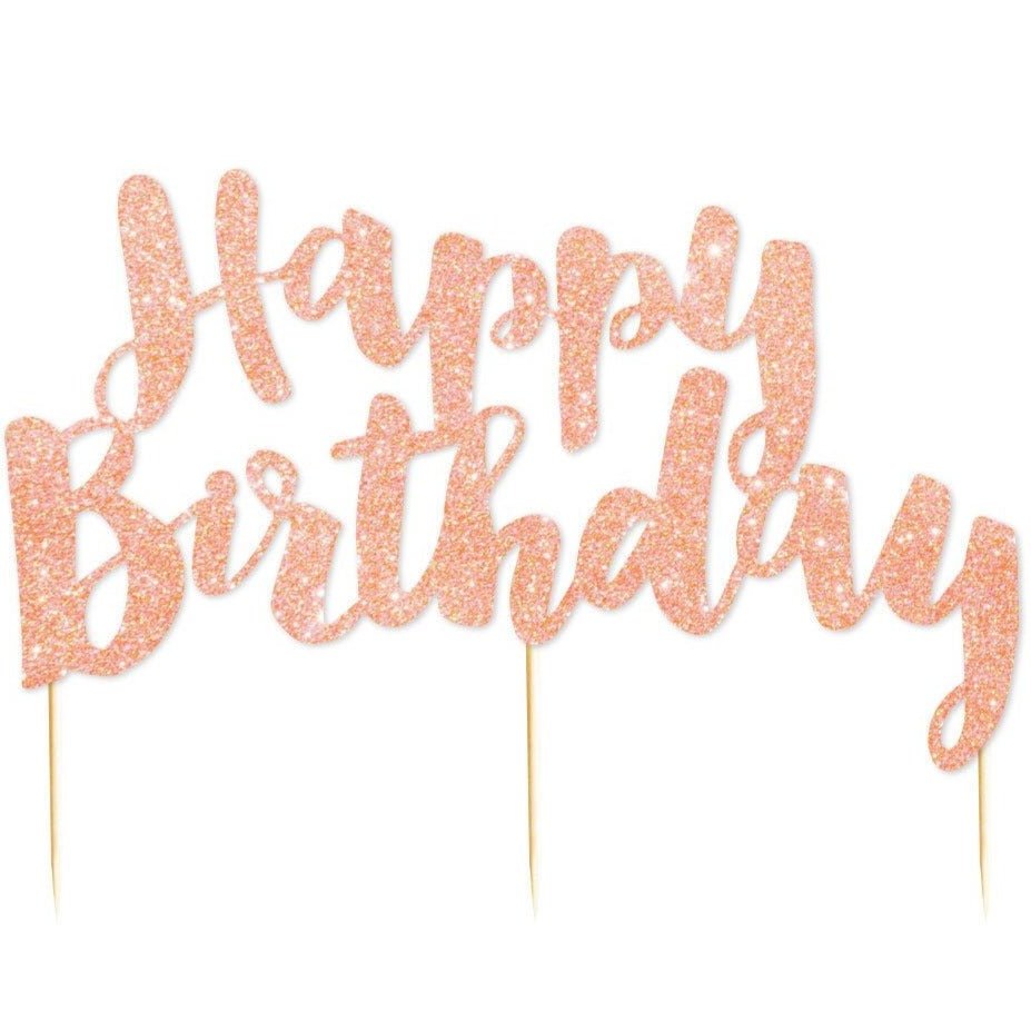 Rose Gold "Happy Birthday" Glitter Cake Topper - Stesha Party
