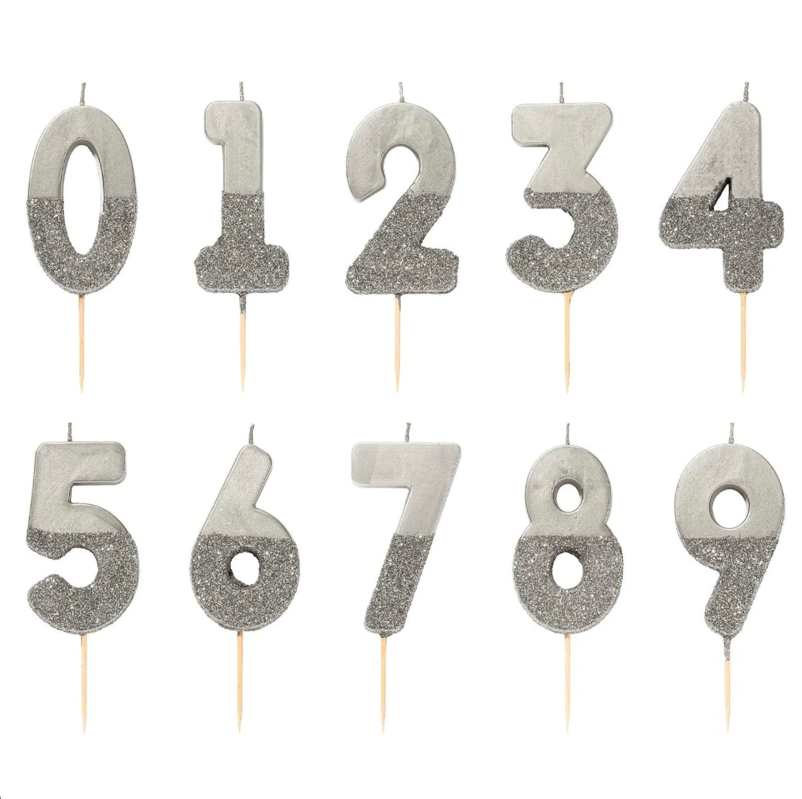 Silver Glitter Number Candles - Stesha Party
