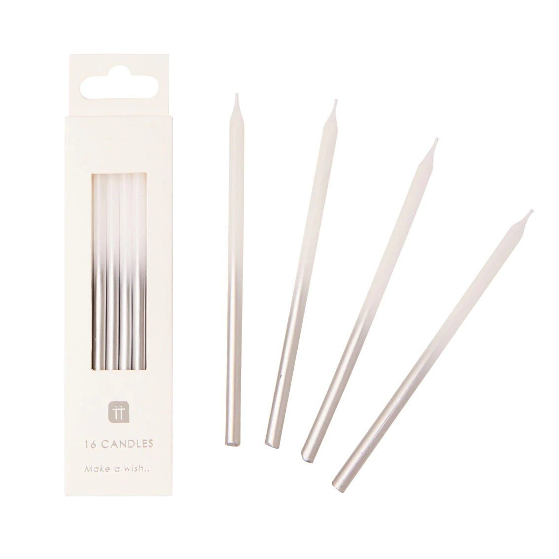 Silver & White Ombre Stick Candles 16ct - Stesha Party