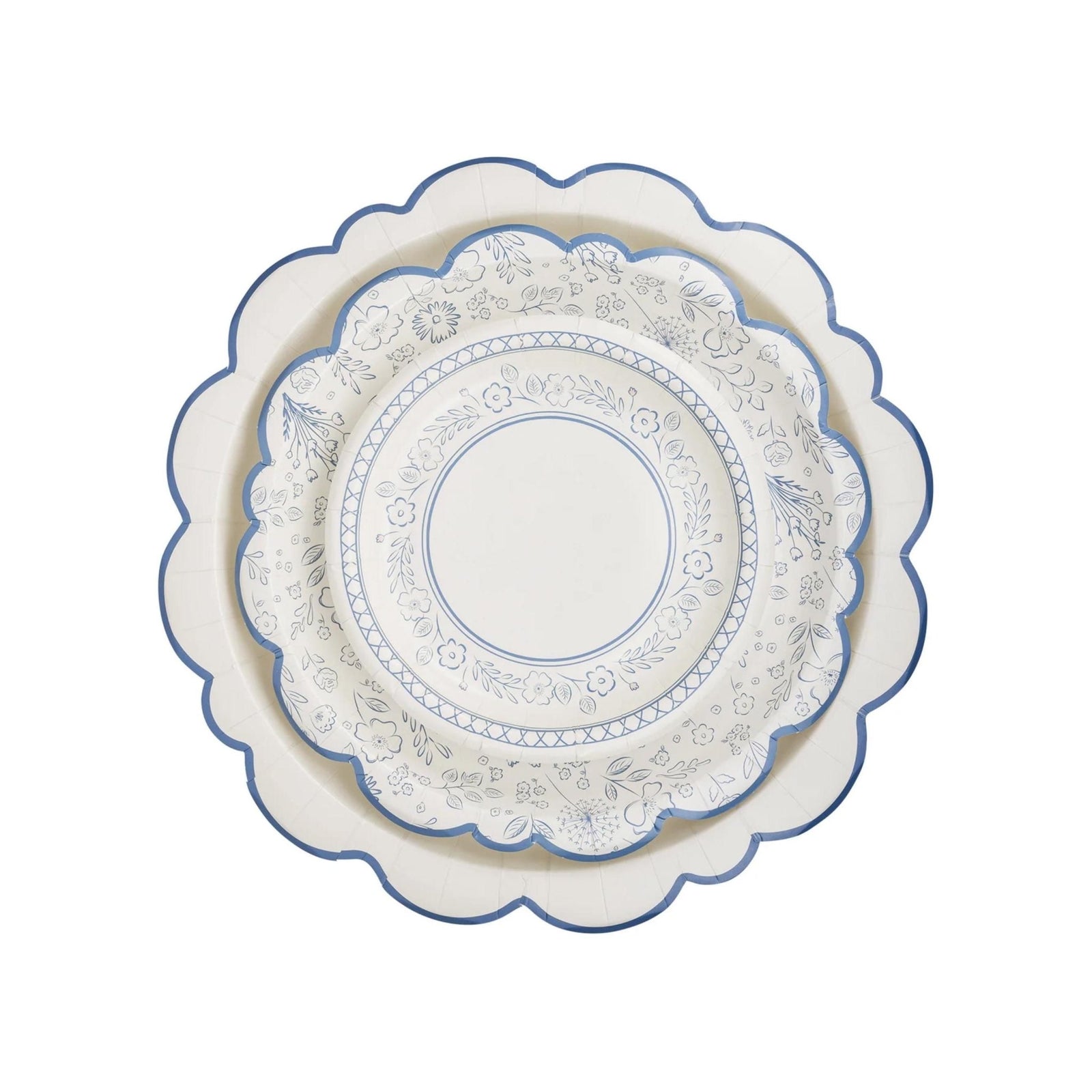 12" Blue & Cream Large Paper Dinner Plates - Stesha Party
