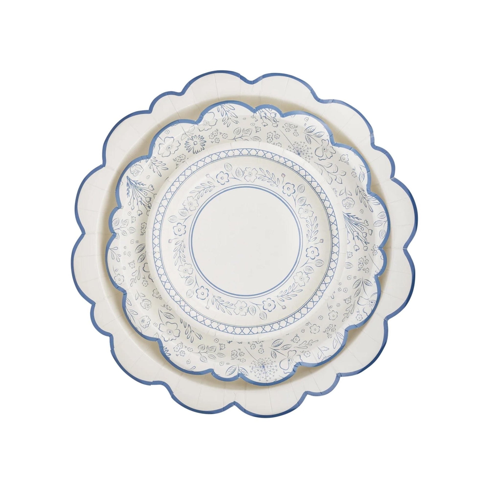 12" Blue & Cream Large Paper Dinner Plates - Stesha Party