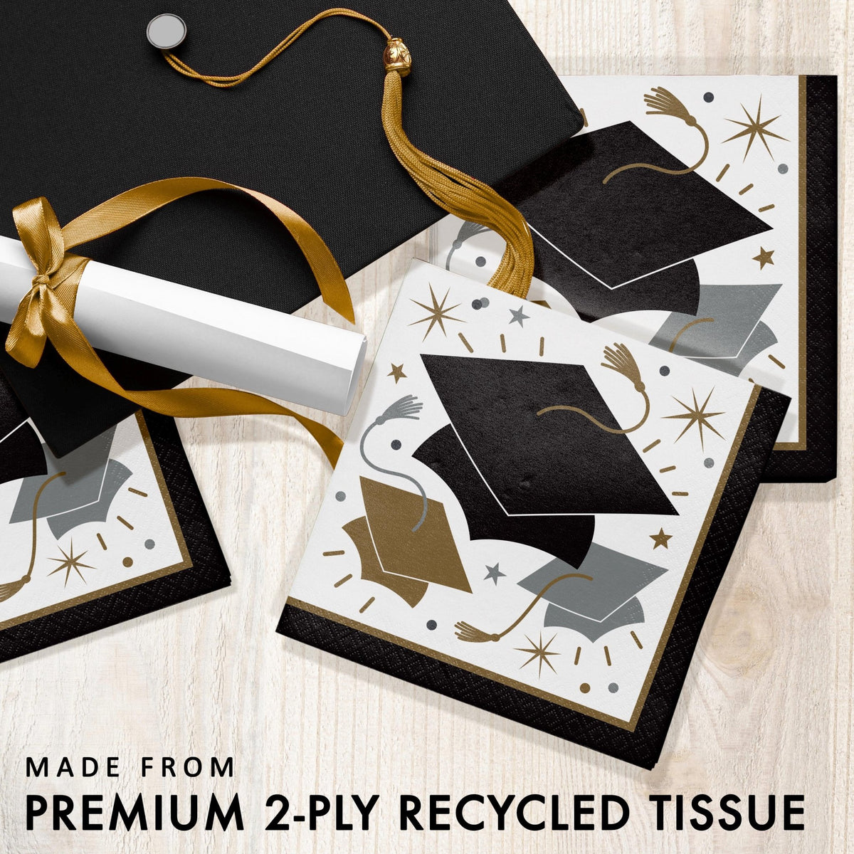 16ct Black Gold Caps Luncheon Napkins - Stesha Party