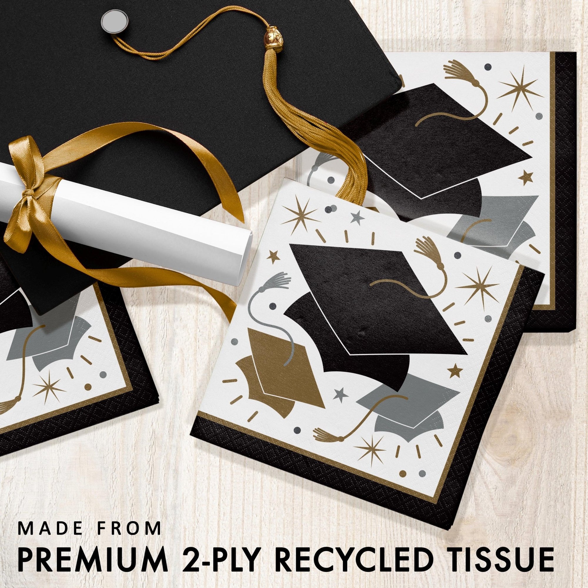 16ct Black Gold Caps Luncheon Napkins - Stesha Party