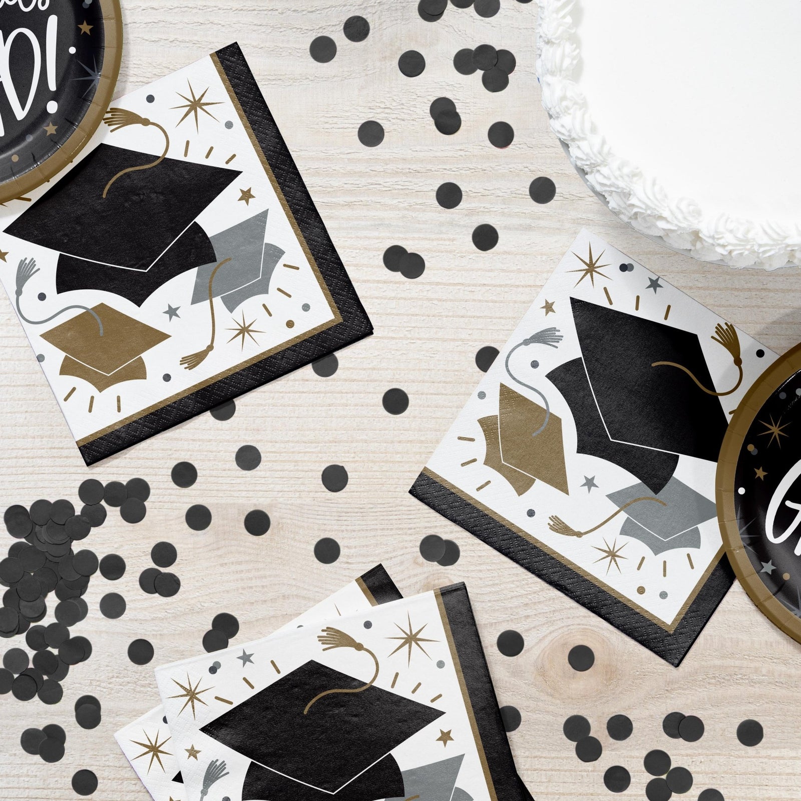 16ct Black Gold Caps Luncheon Napkins - Stesha Party