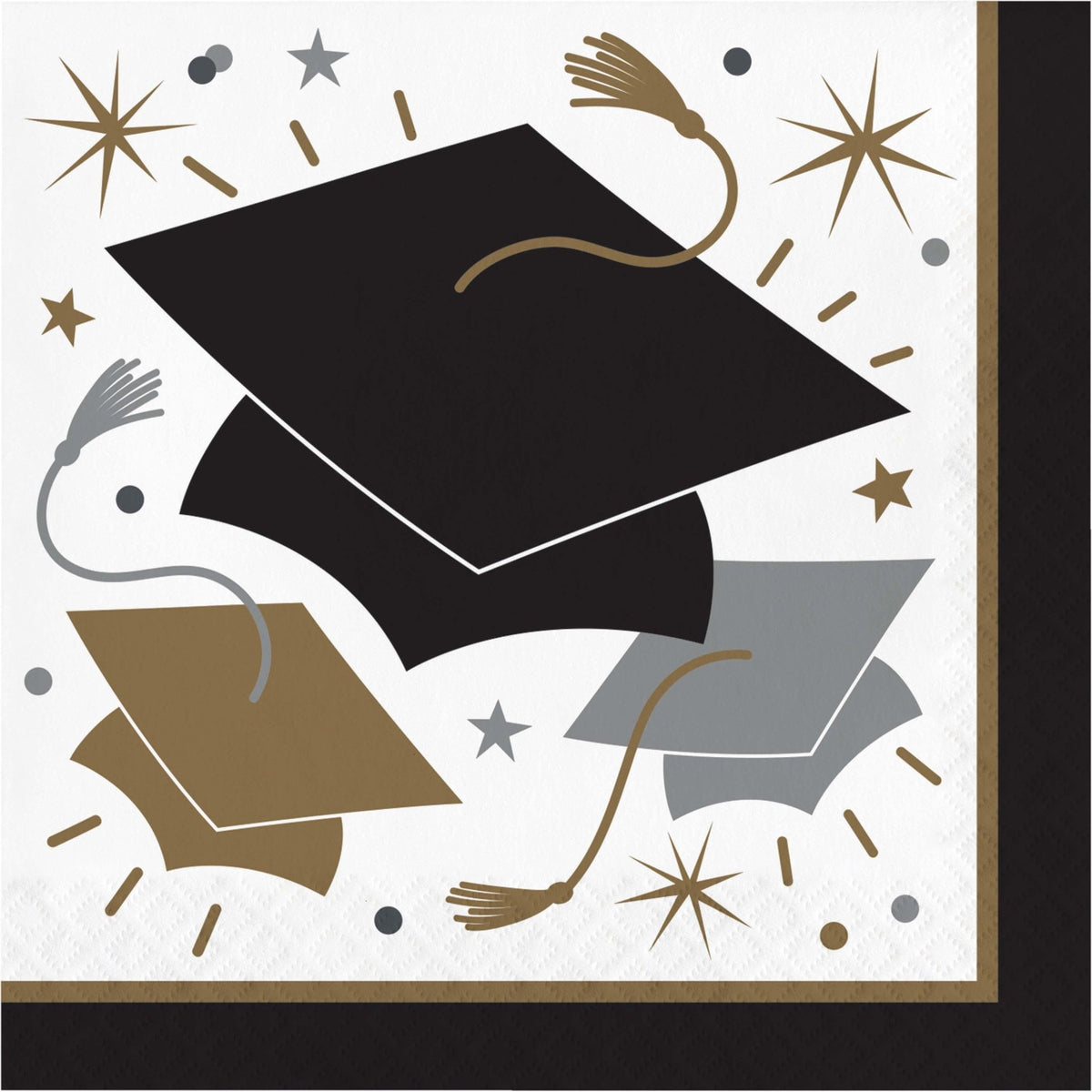 16ct Black Gold Caps Luncheon Napkins - Stesha Party