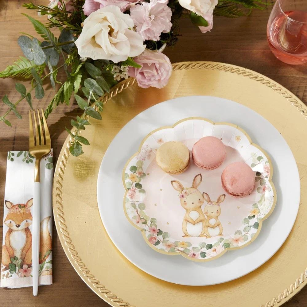7" Pink Woodland Bunny Plates 16ct - Stesha Party