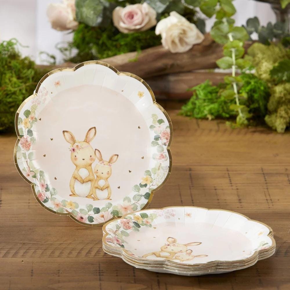 7" Pink Woodland Bunny Plates 16ct - Stesha Party