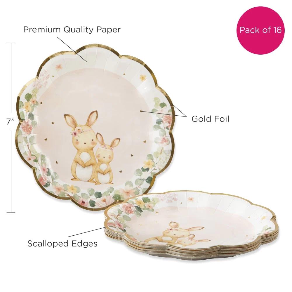 7" Pink Woodland Bunny Plates 16ct - Stesha Party