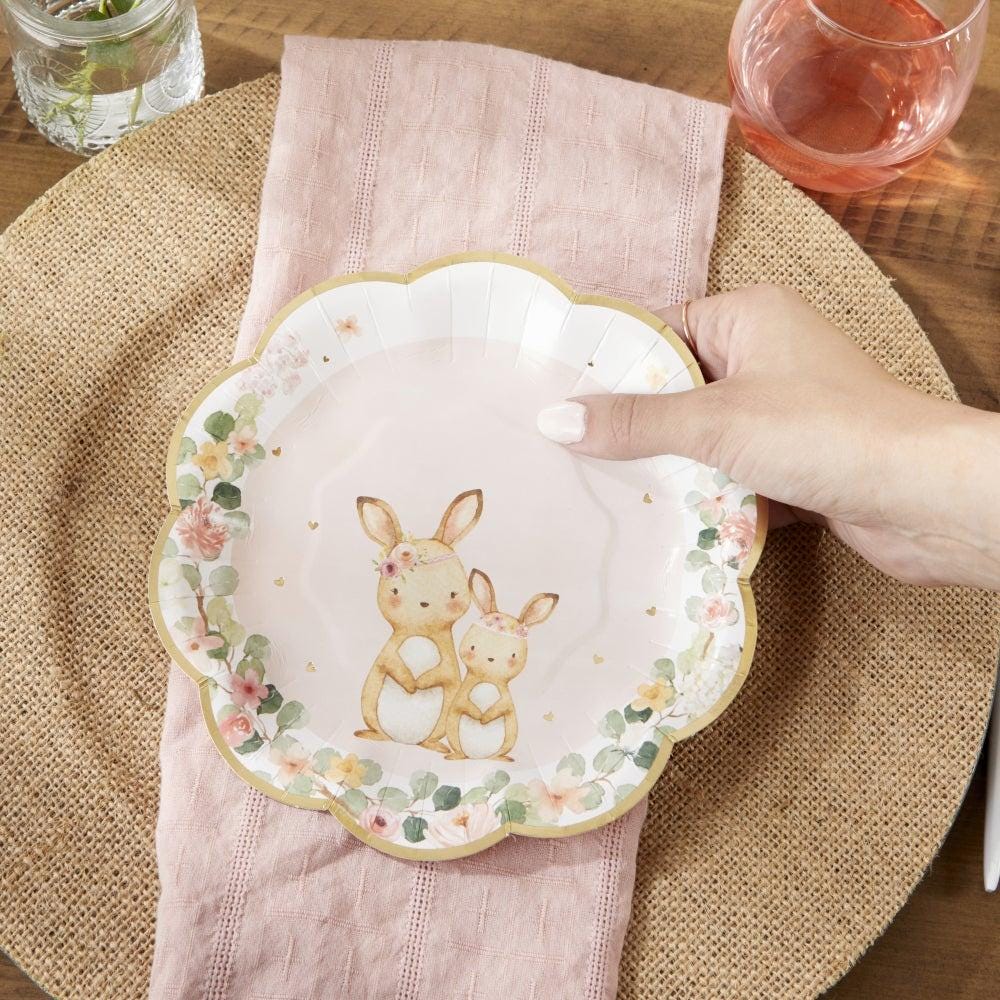7" Pink Woodland Bunny Plates 16ct - Stesha Party