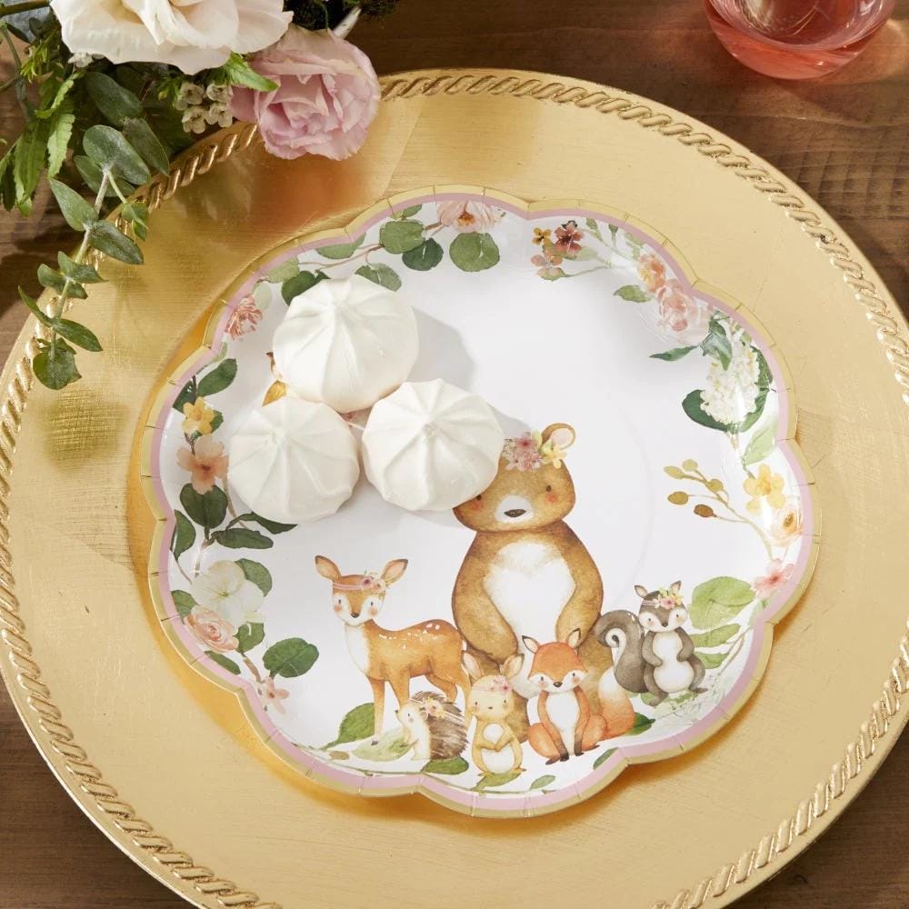 9" Pink Woodland Baby Shower Plates 16ct - Stesha Party