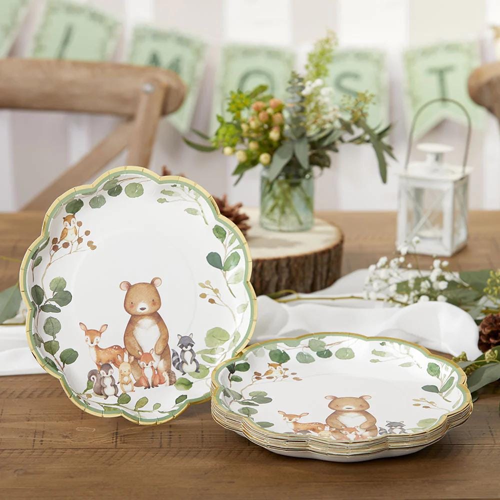 9" Woodland Baby Shower Plates 16ct. - Stesha Party