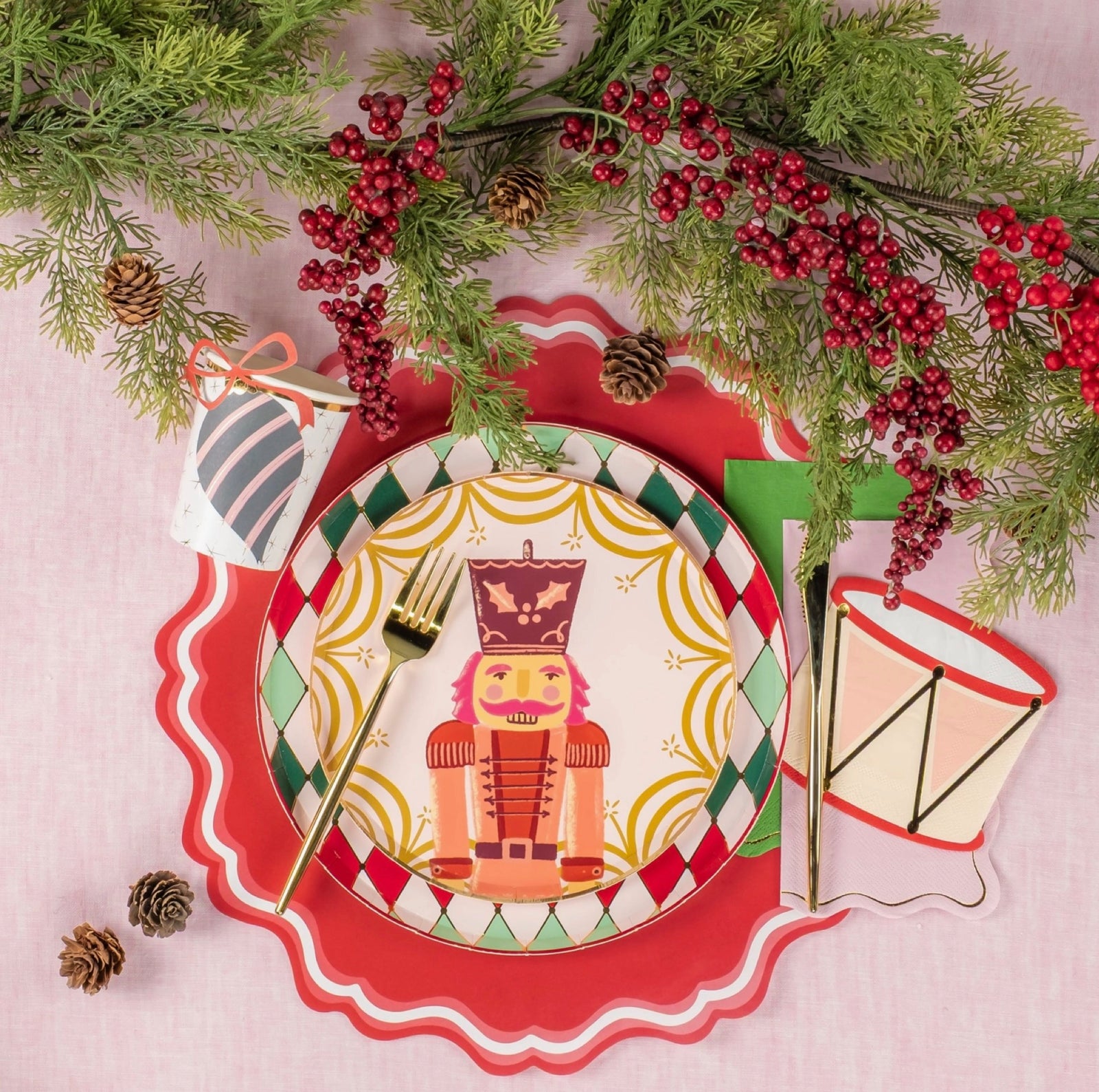 Nutcracker Christmas Party Plates with Greenery - Stesha Party