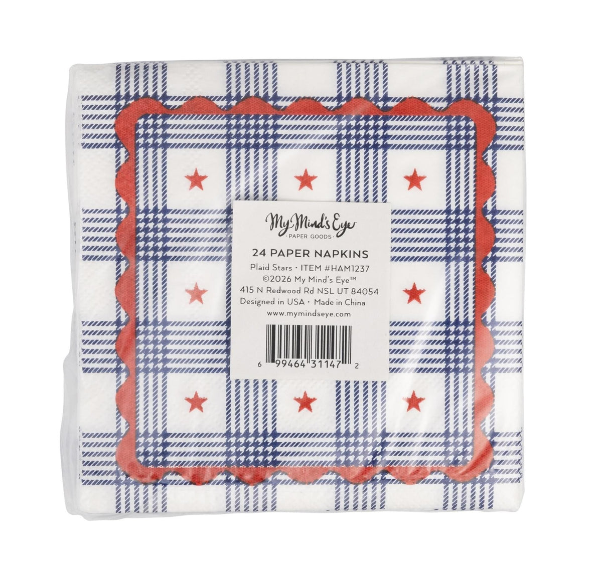 Americana Plaid Star Napkins 24ct - Stesha Party