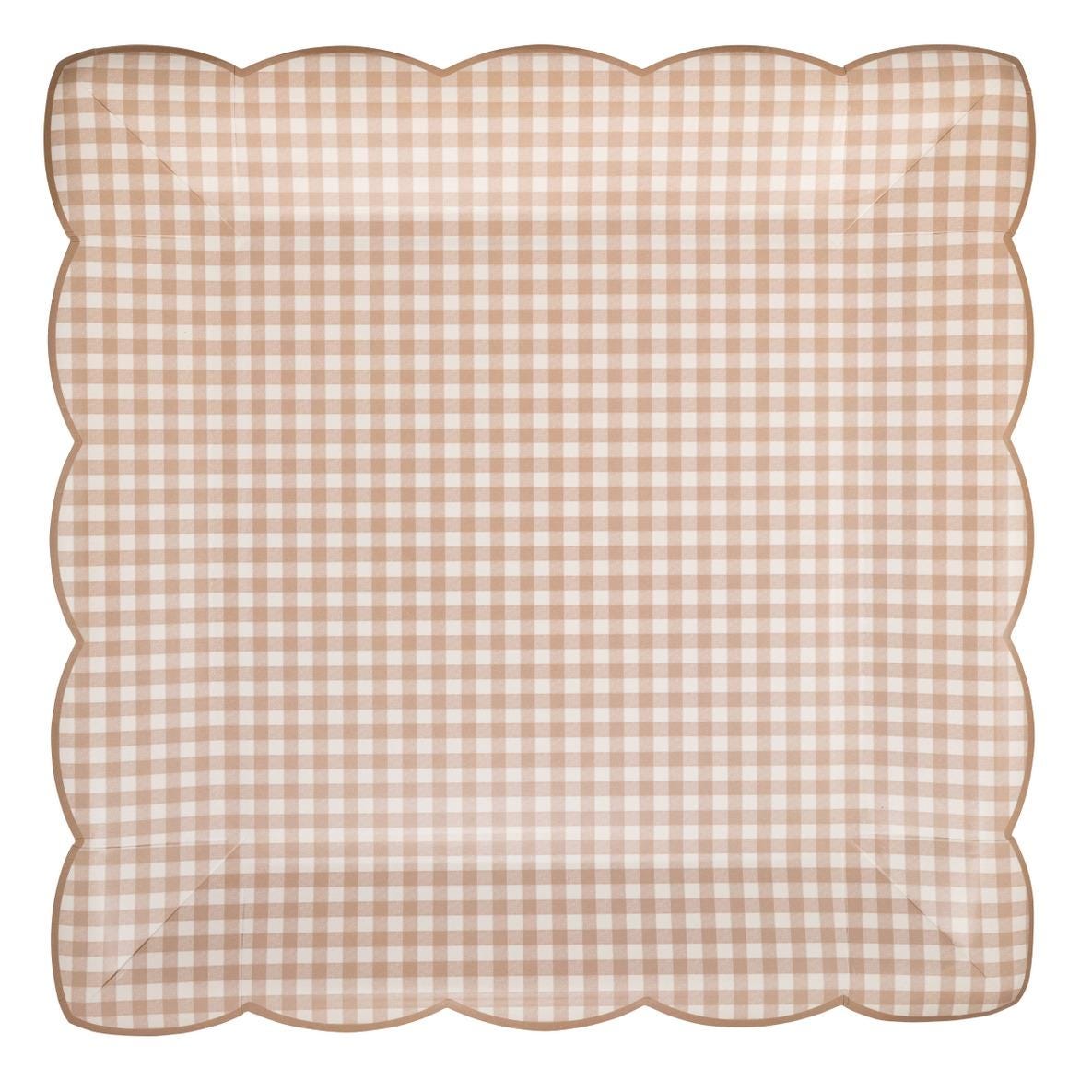 Beige Gingham Scalloped Plates 8ct - Stesha Party
