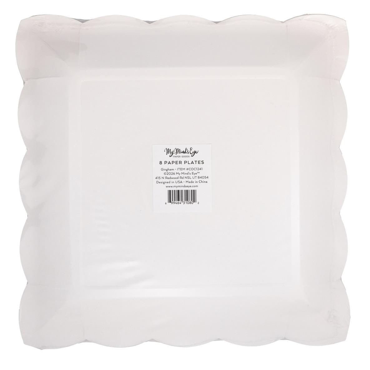 Beige Gingham Scalloped Plates 8ct - Stesha Party