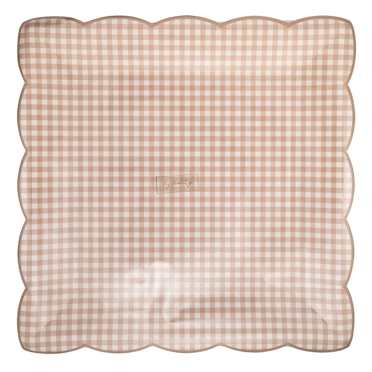 Beige Gingham Scalloped Plates 8ct - Stesha Party