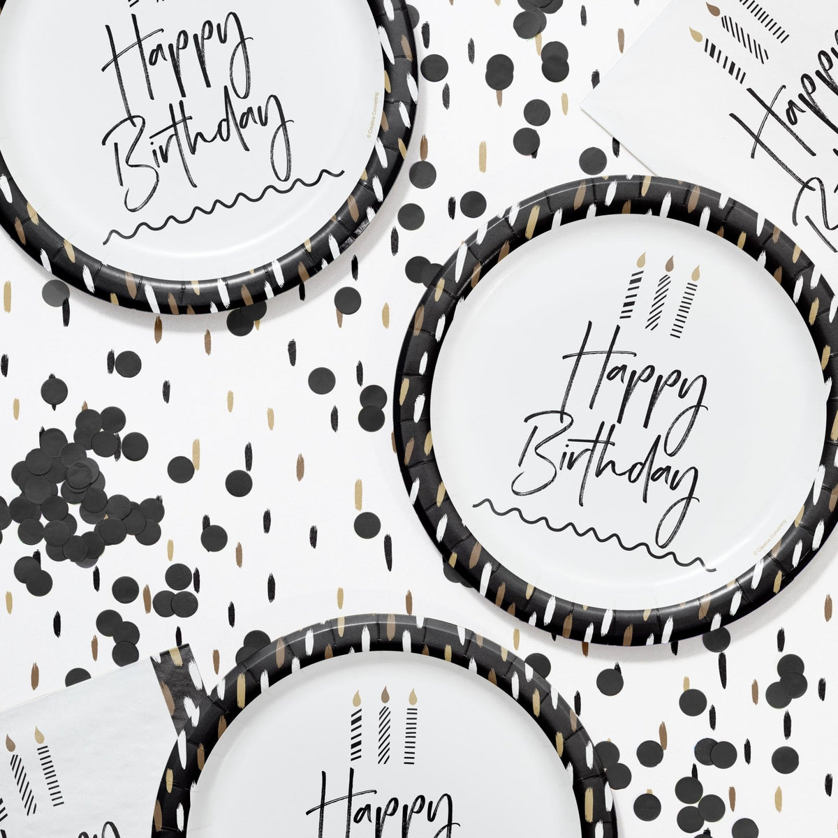 Black and Gold Happy Birthday Plates - Stesha Party