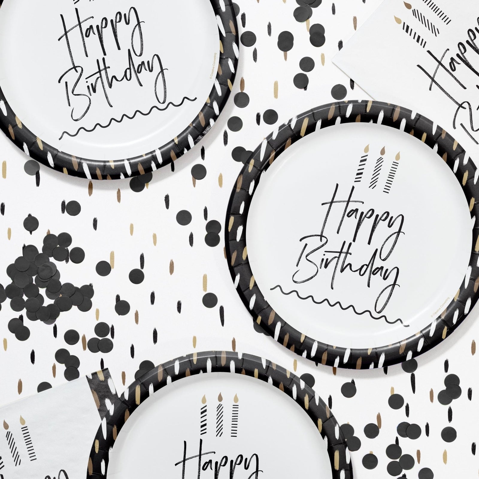 Black and Gold Happy Birthday Plates - Stesha Party