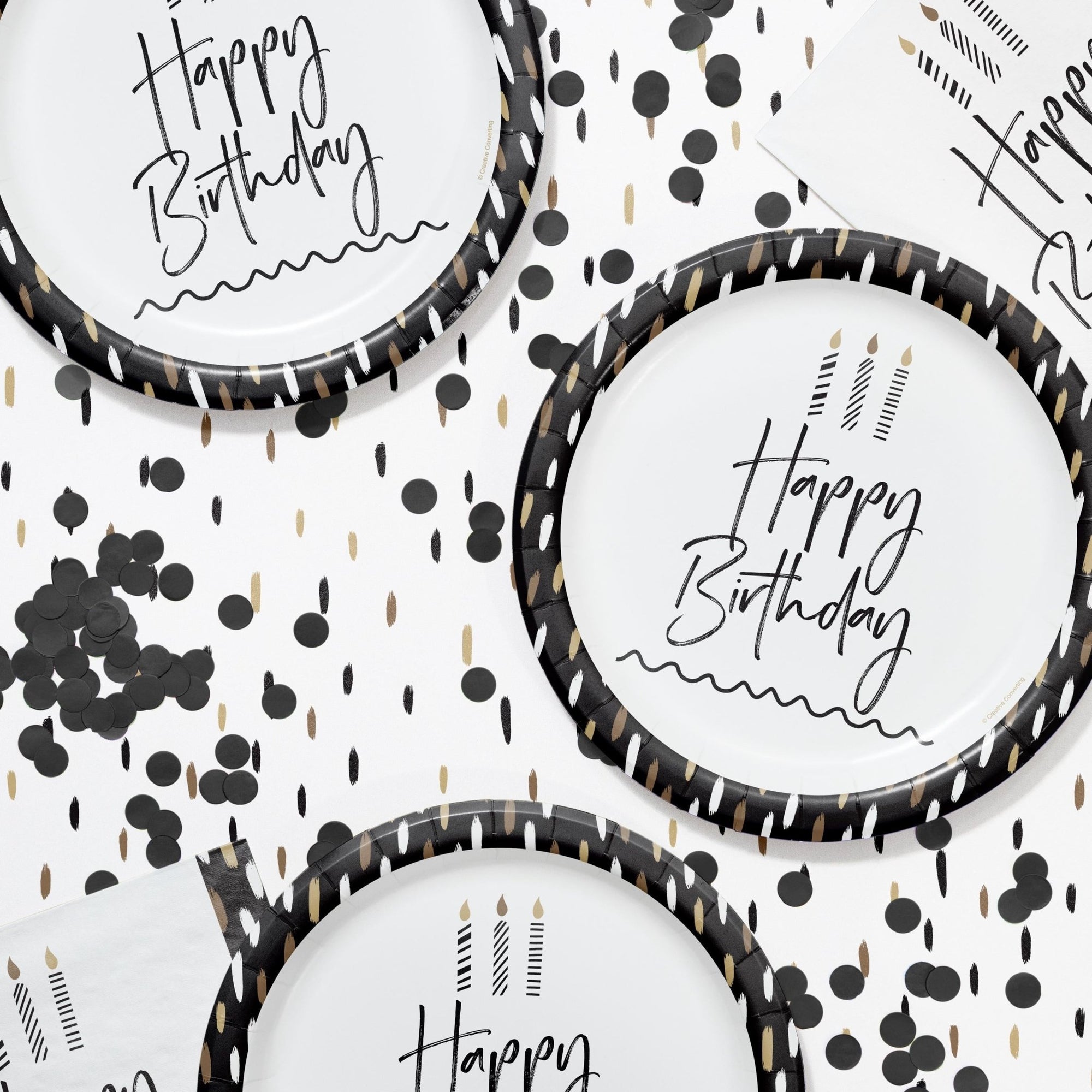 Black and Gold Happy Birthday Plates - Stesha Party