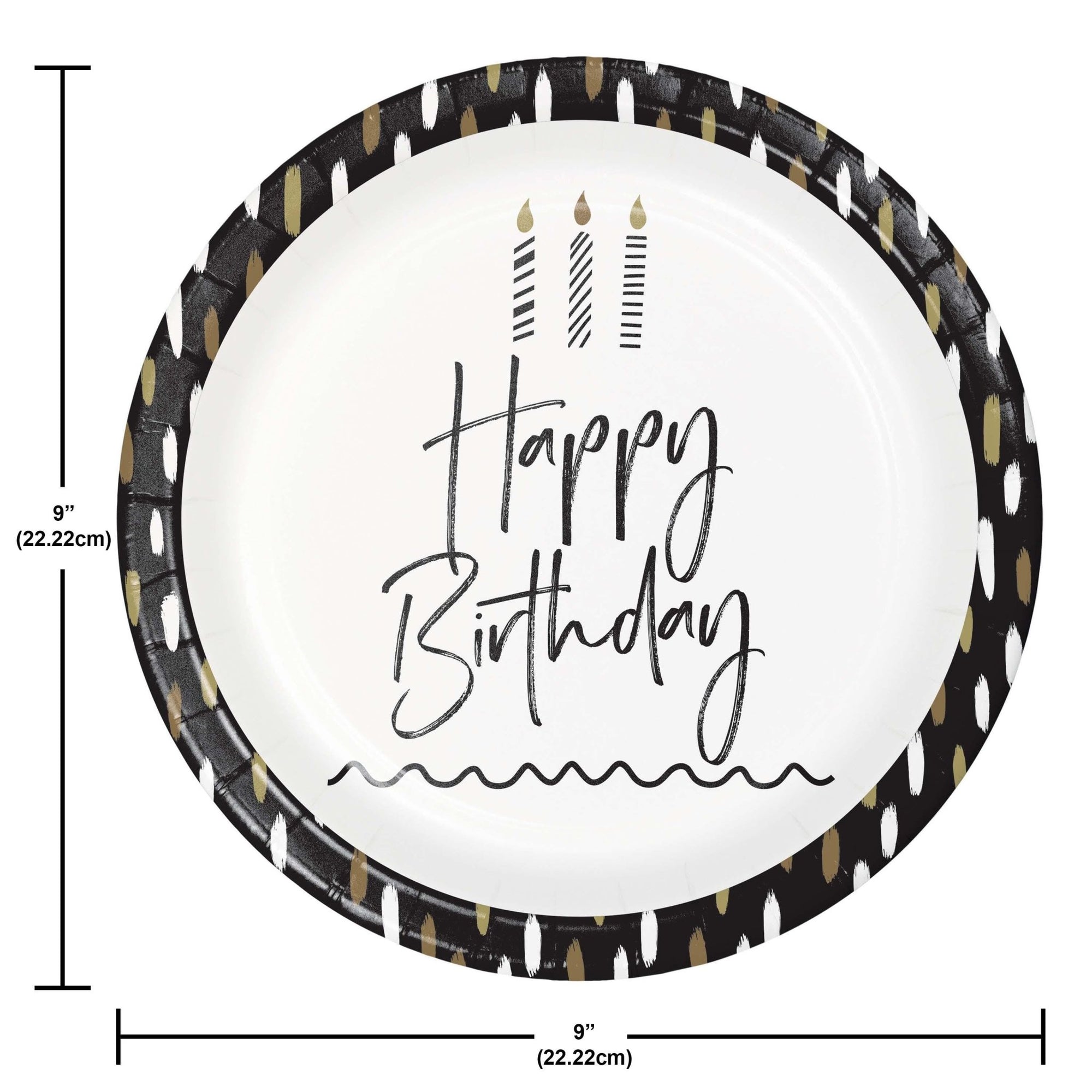 Black and Gold Happy Birthday Plates - Stesha Party
