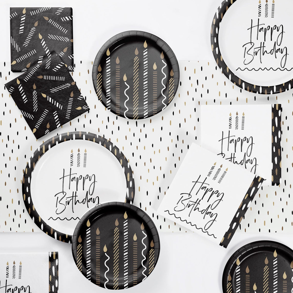 Black and Gold Happy Birthday Plates - Stesha Party