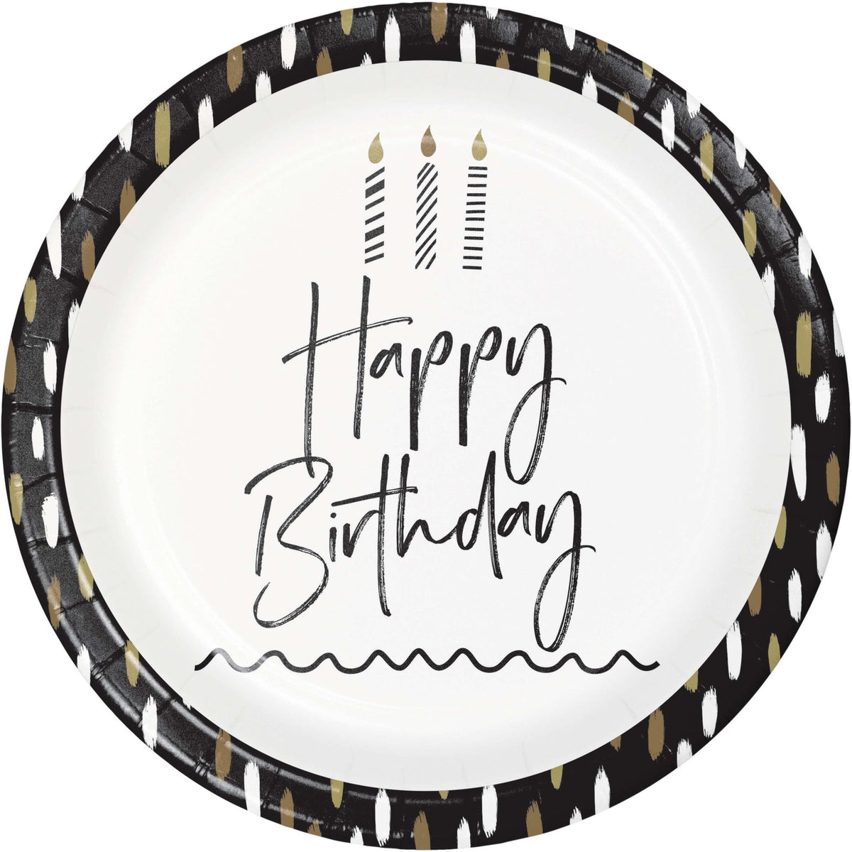 Black and Gold Happy Birthday Plates - Stesha Party