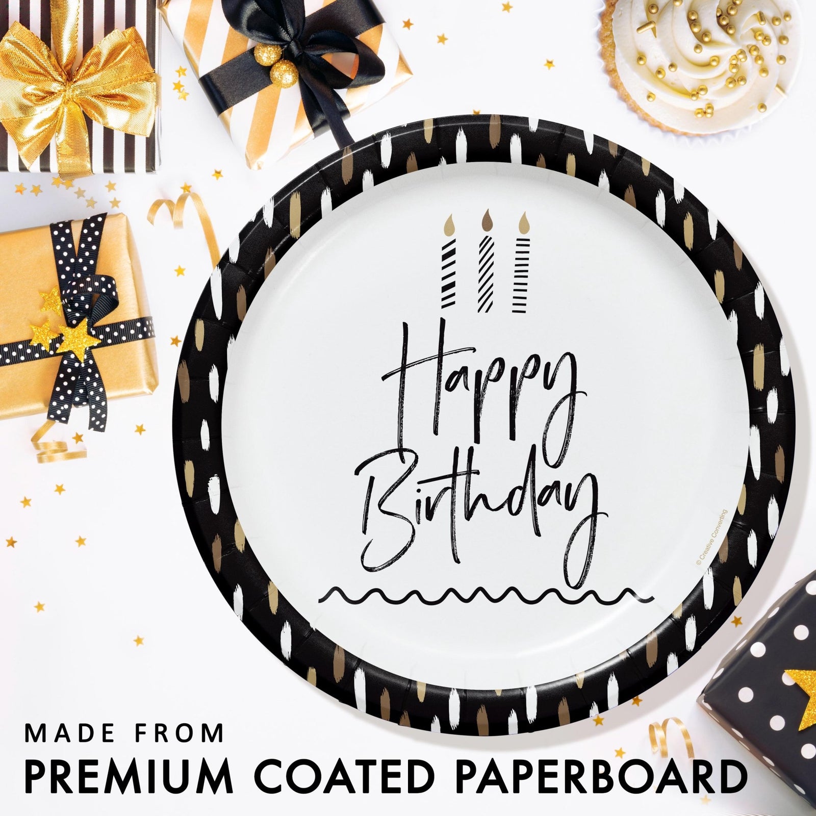 Black and Gold Happy Birthday Plates - Stesha Party