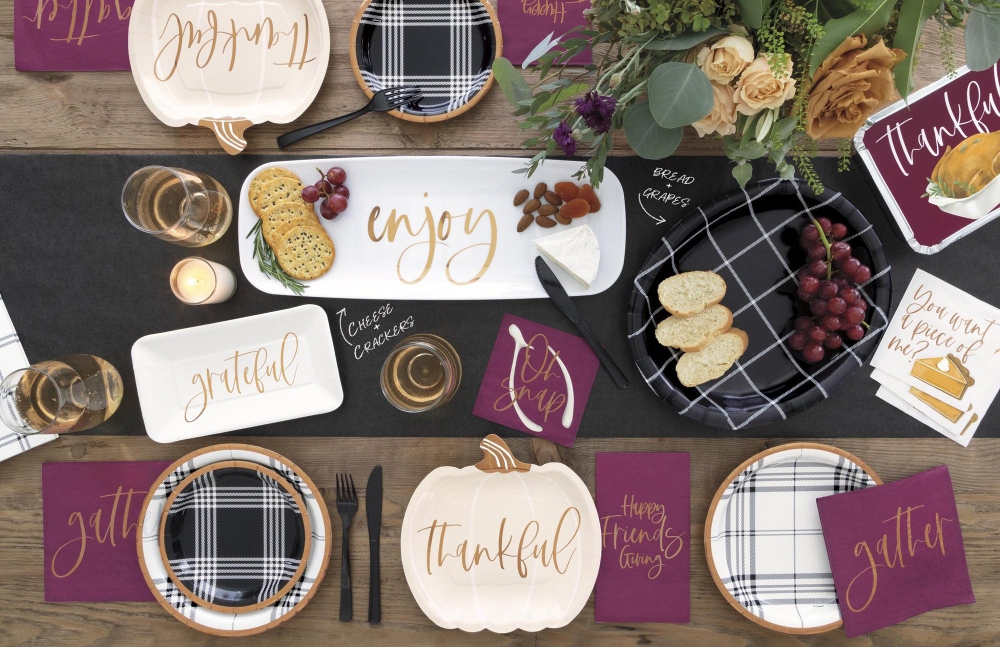 Black and White Plaid Dessert Plates with Copper Trim - Stesha Party