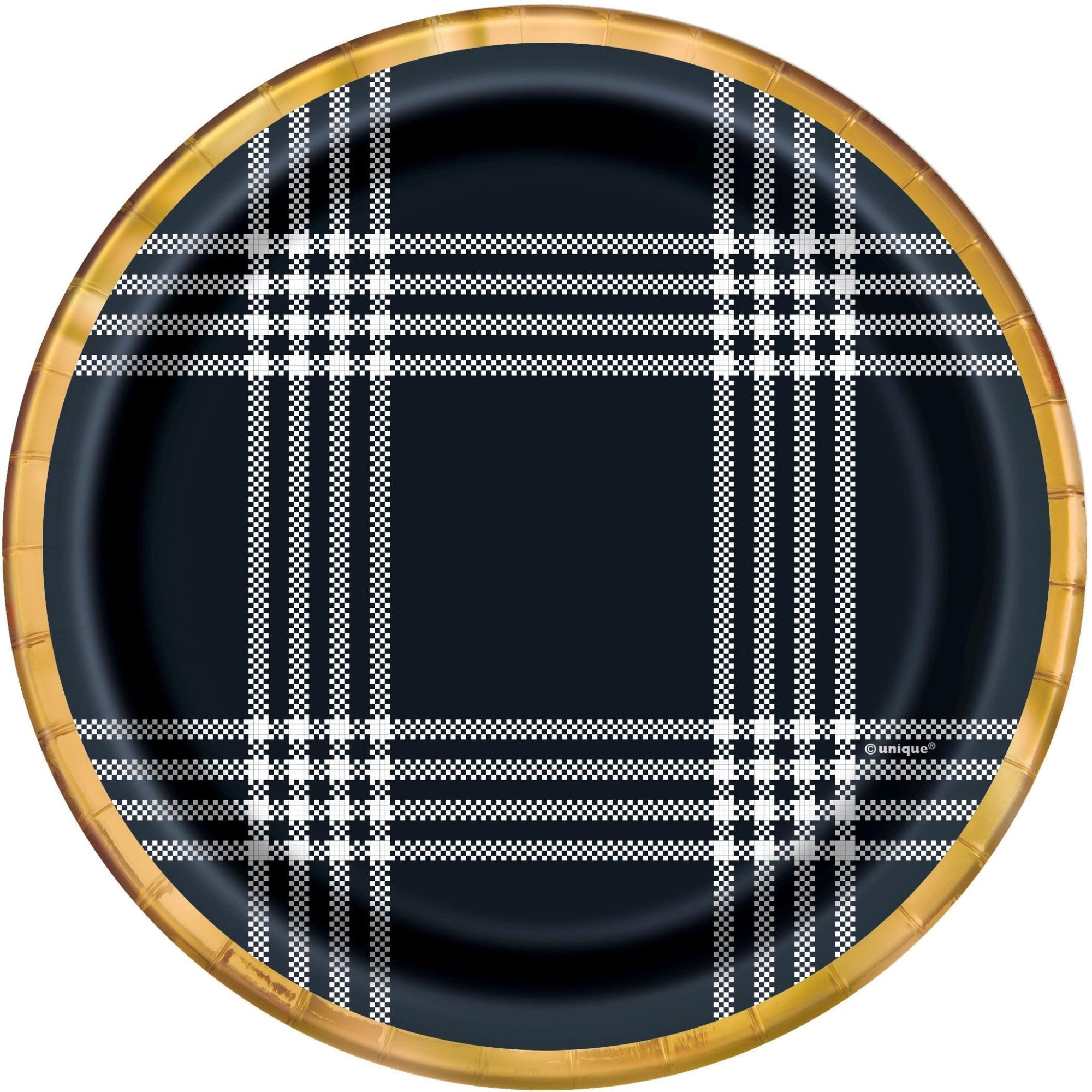 Black and White Plaid Dessert Plates with Copper Trim - Stesha Party