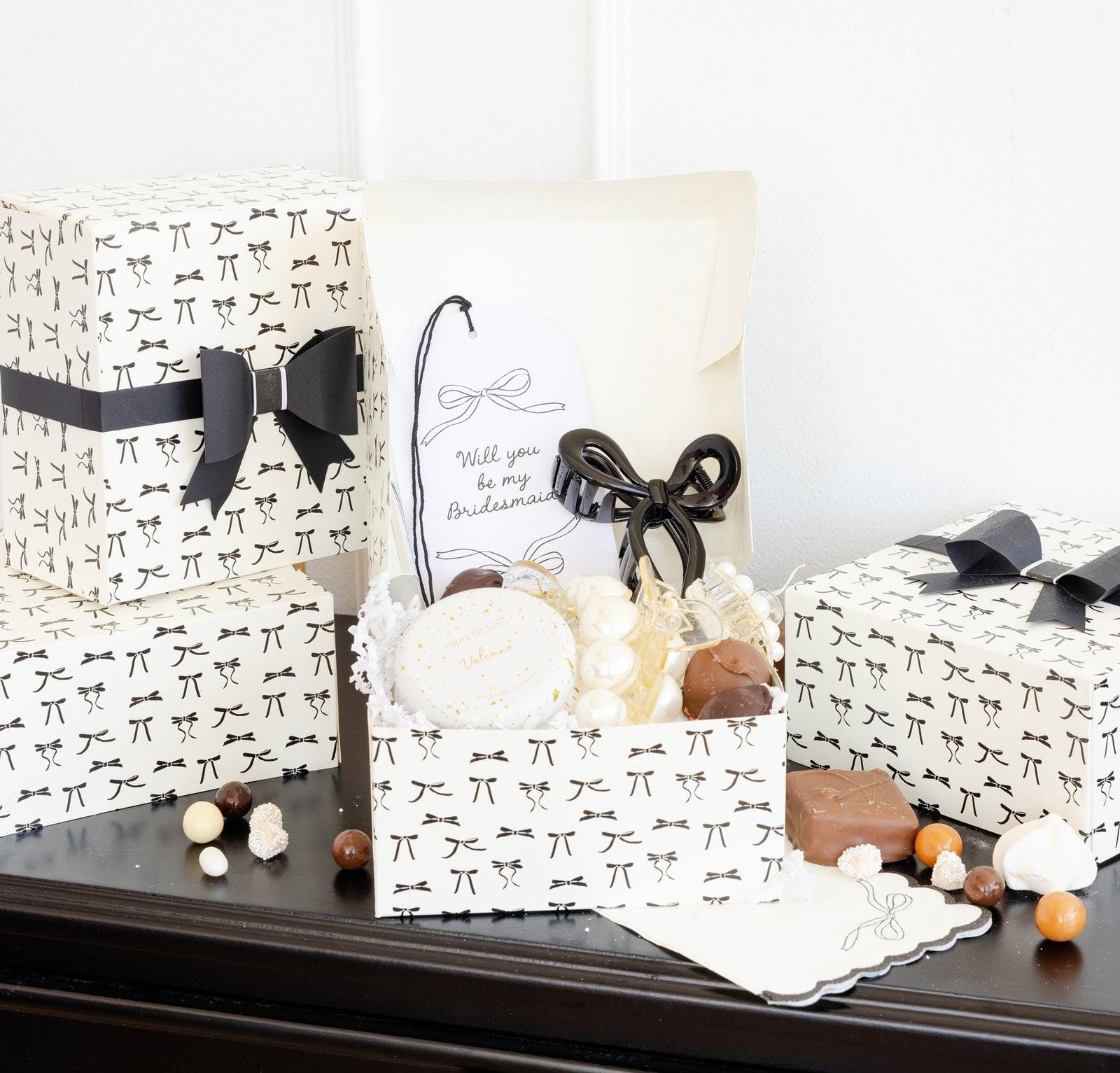 Black Bow Treat Boxes 6ct - Stesha Party