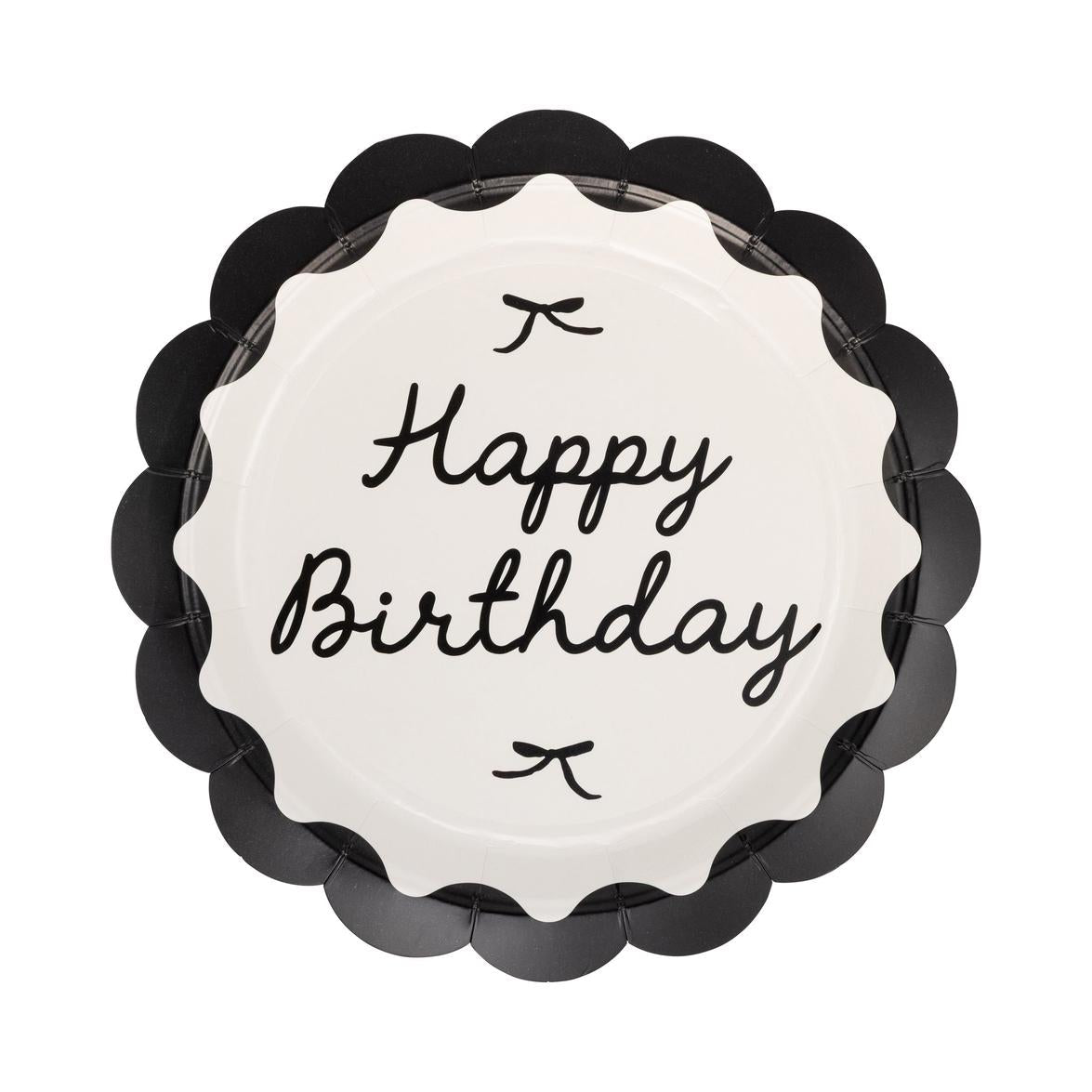Black &amp; Cream Happy Birthday Plates 8ct - Stesha Party