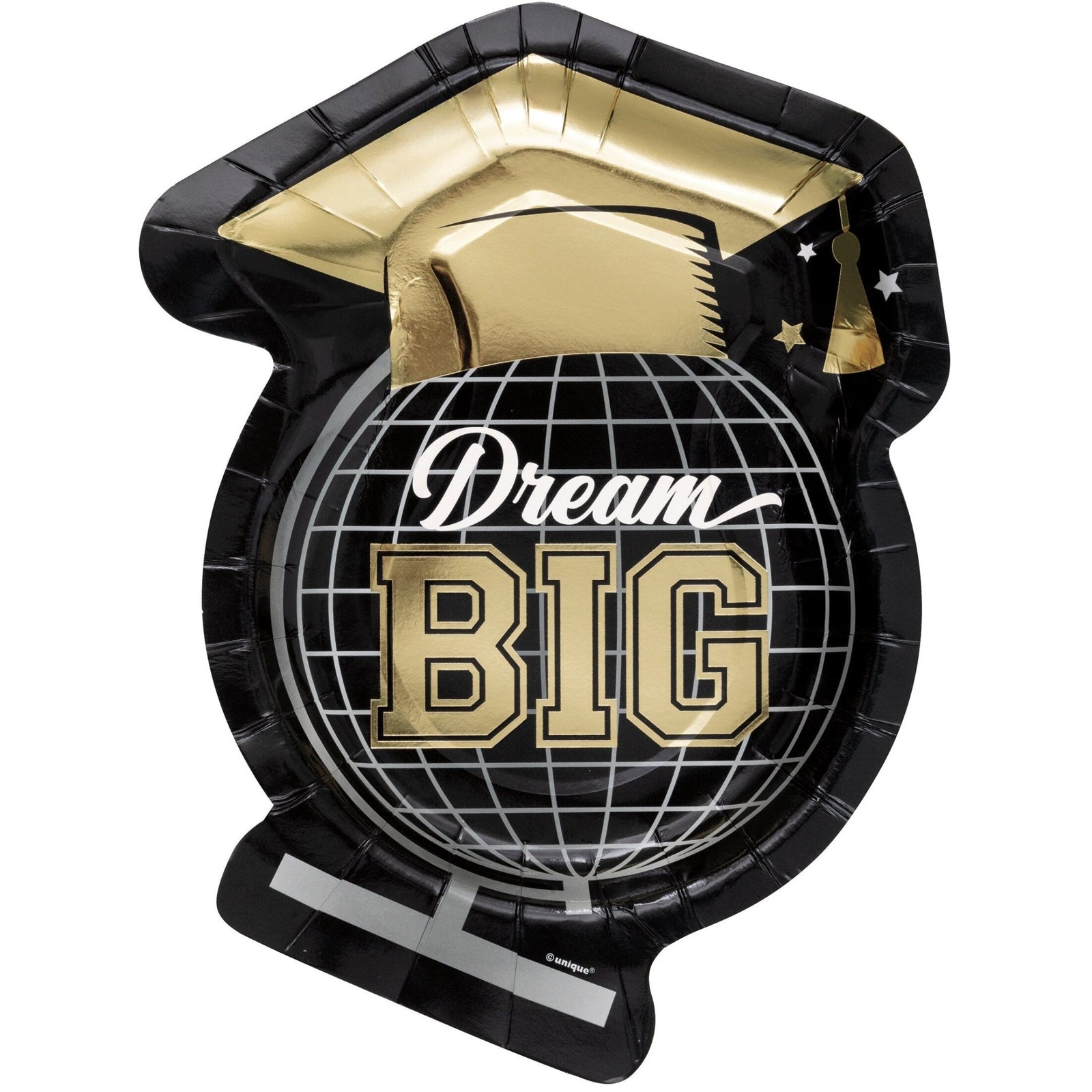 Black & Gold "Dream Big" Graduation Party Paper Plates & Napkins - Stesha Party
