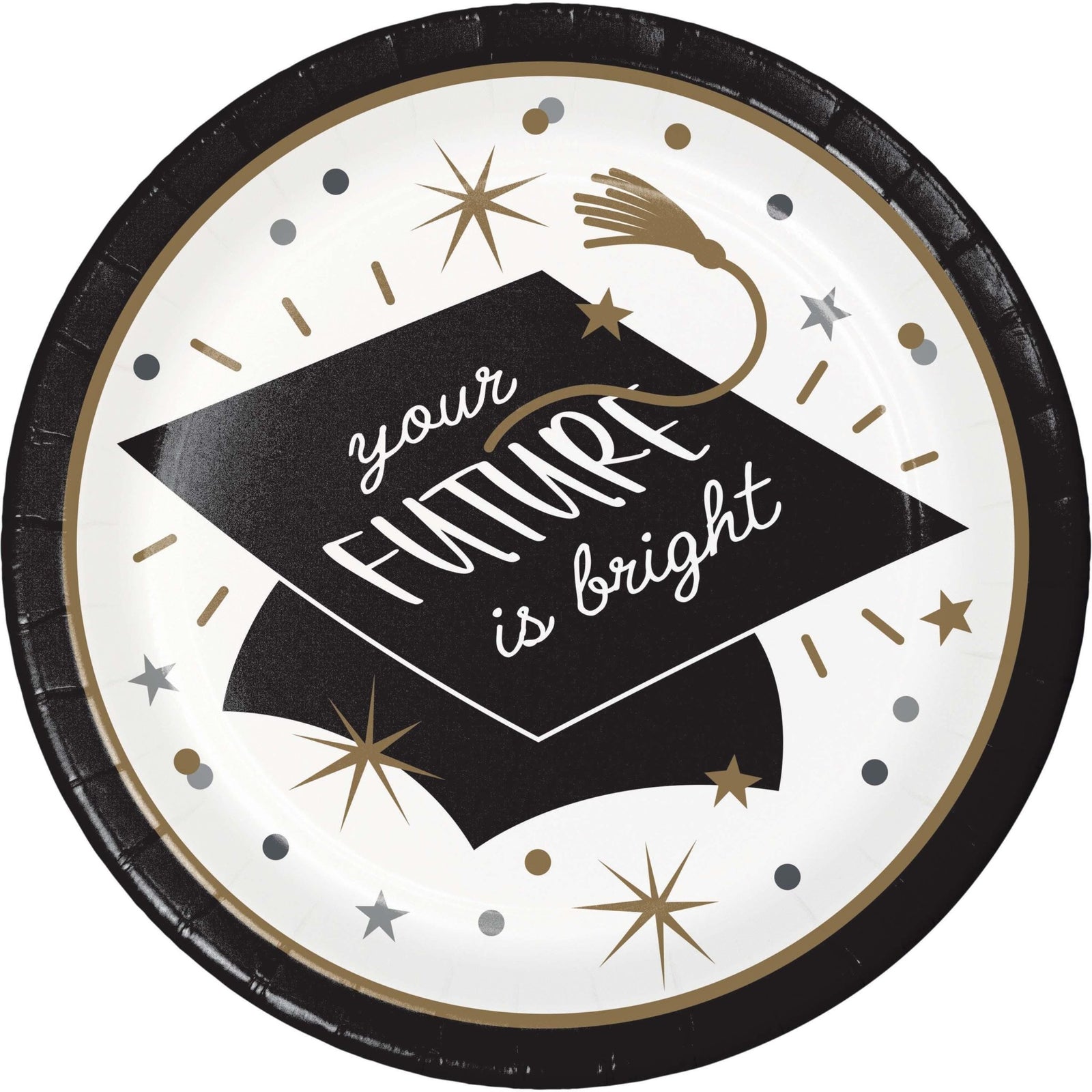 Black & Gold Graduation Cap Plates - Stesha Party