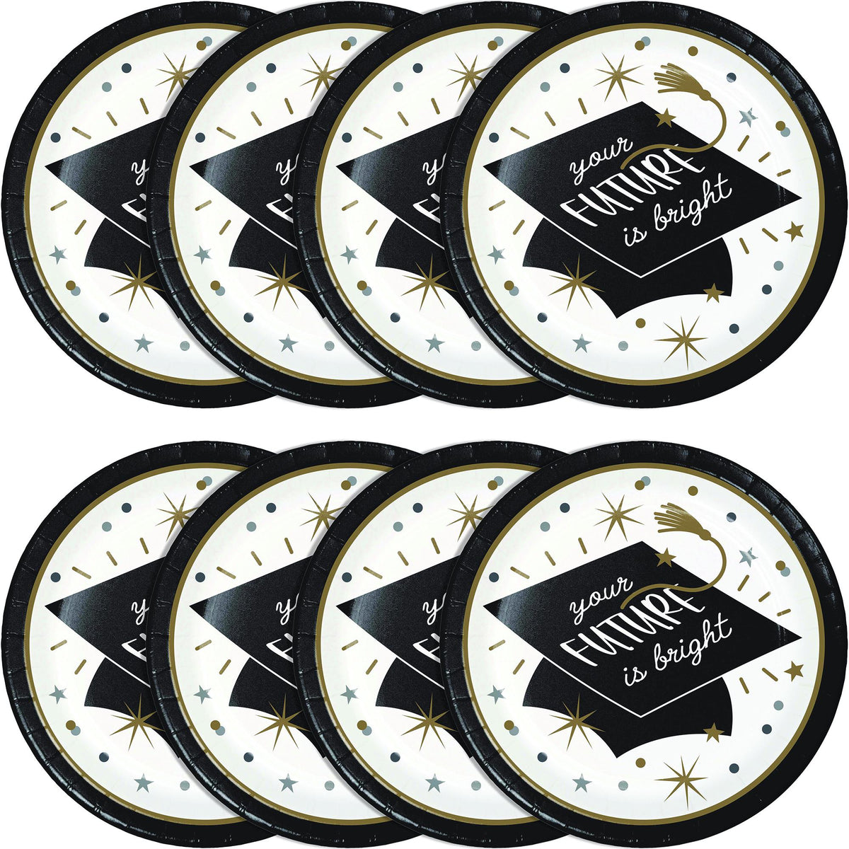 Black & Gold Graduation Cap Plates - Stesha Party