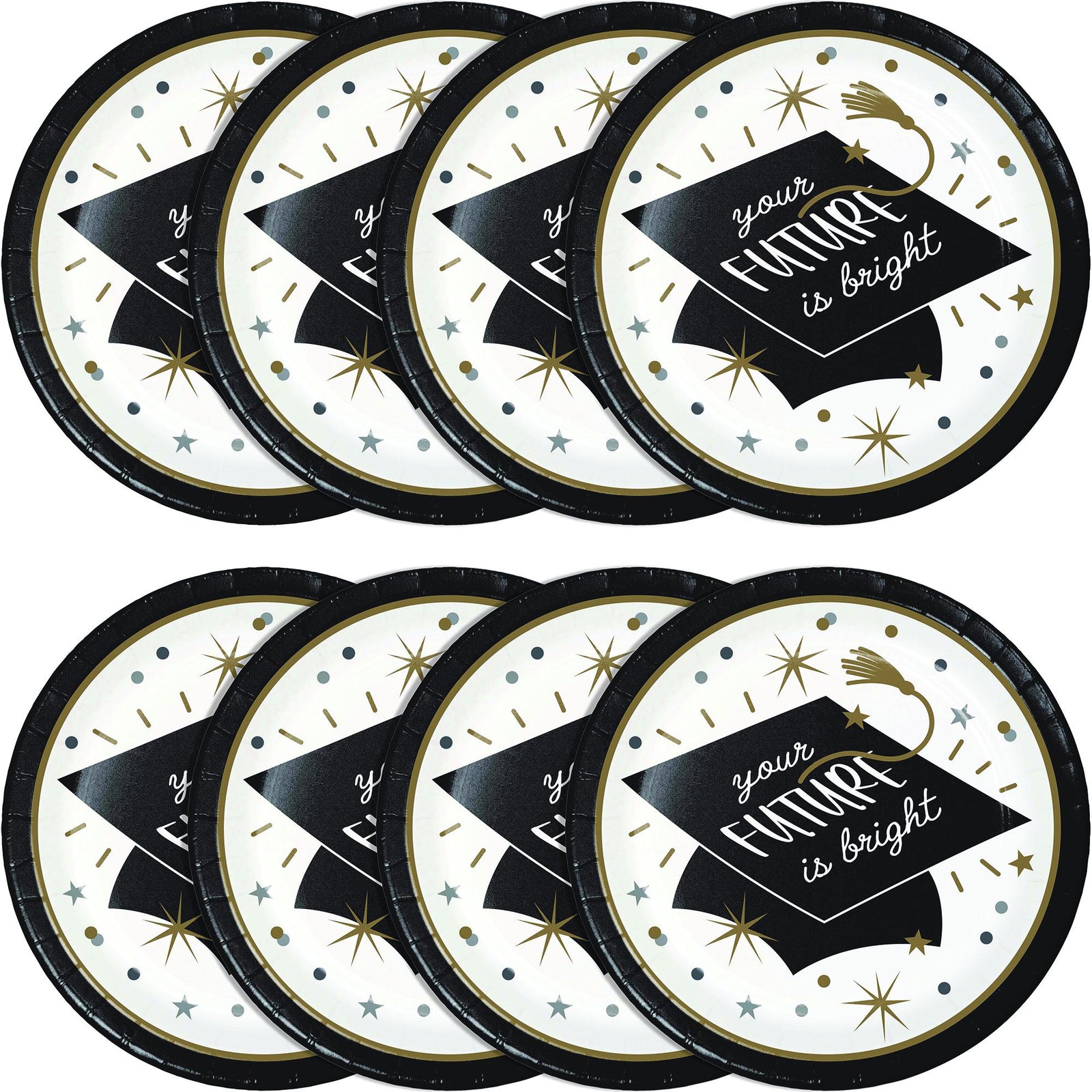 Black & Gold Graduation Cap Plates - Stesha Party