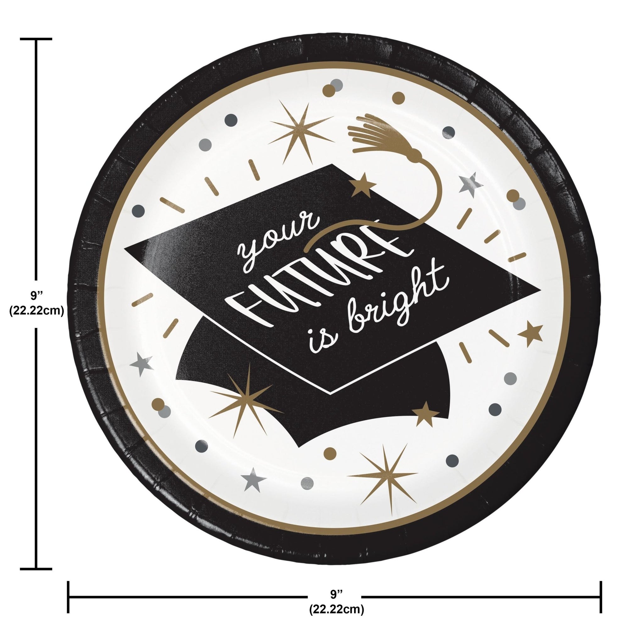 Black & Gold Graduation Cap Plates - Stesha Party