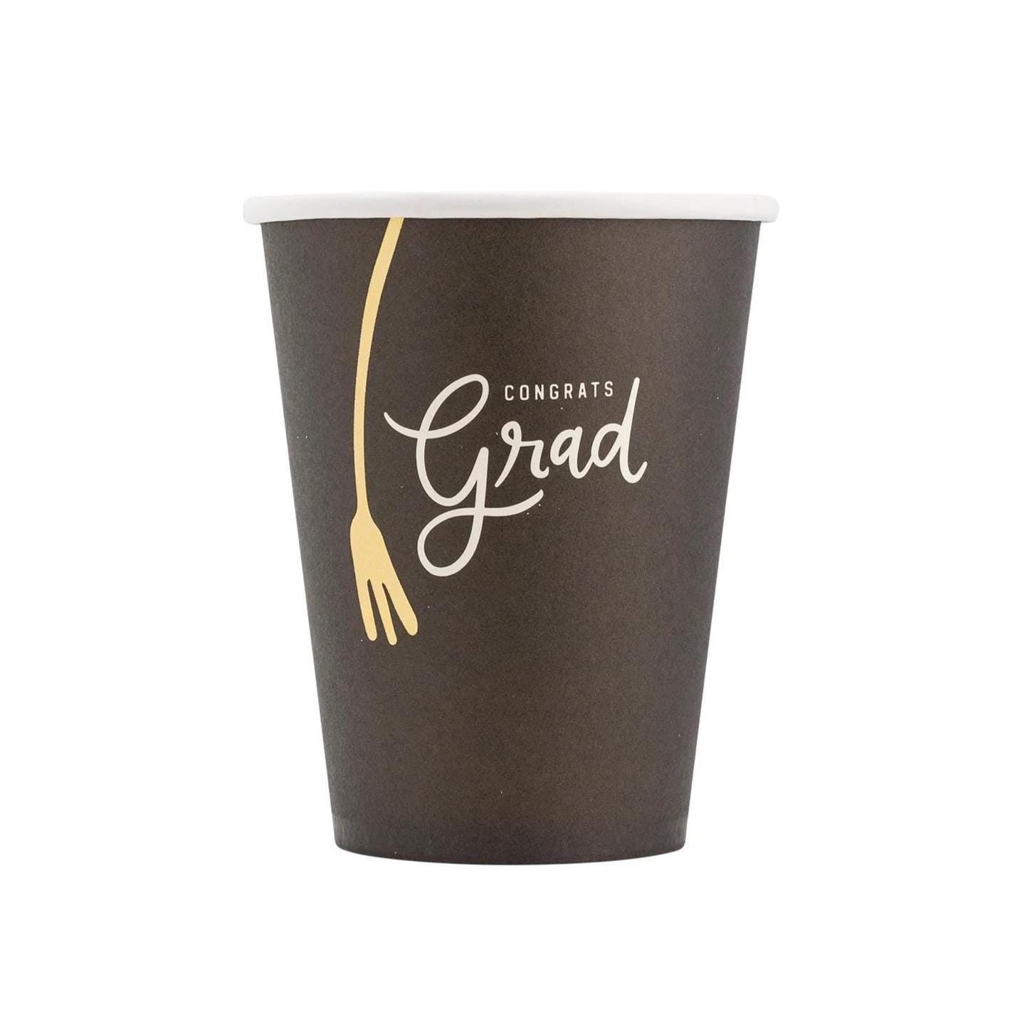 Black & Gold Graduation Cups 8ct - Stesha Party