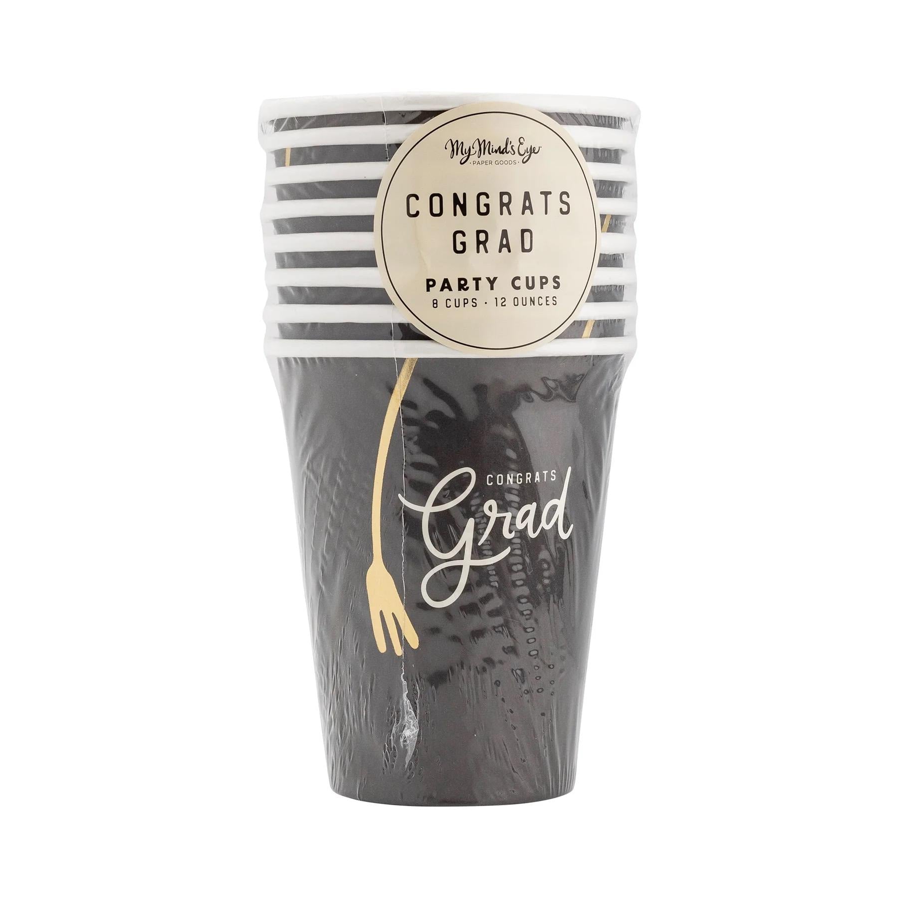 Black & Gold Graduation Cups 8ct - Stesha Party