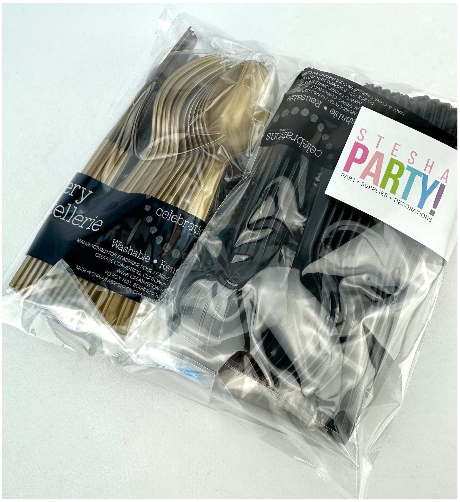 Black & Gold Plastic Cutlery 24 Guests - Stesha Party