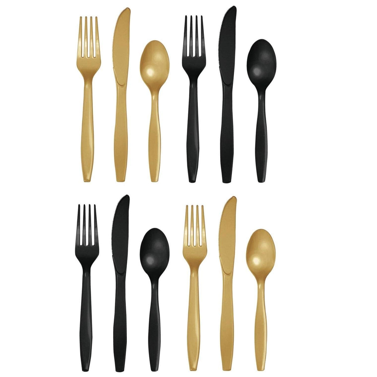 Black &amp; Gold Plastic Cutlery for 24 Guests - Stesha Party