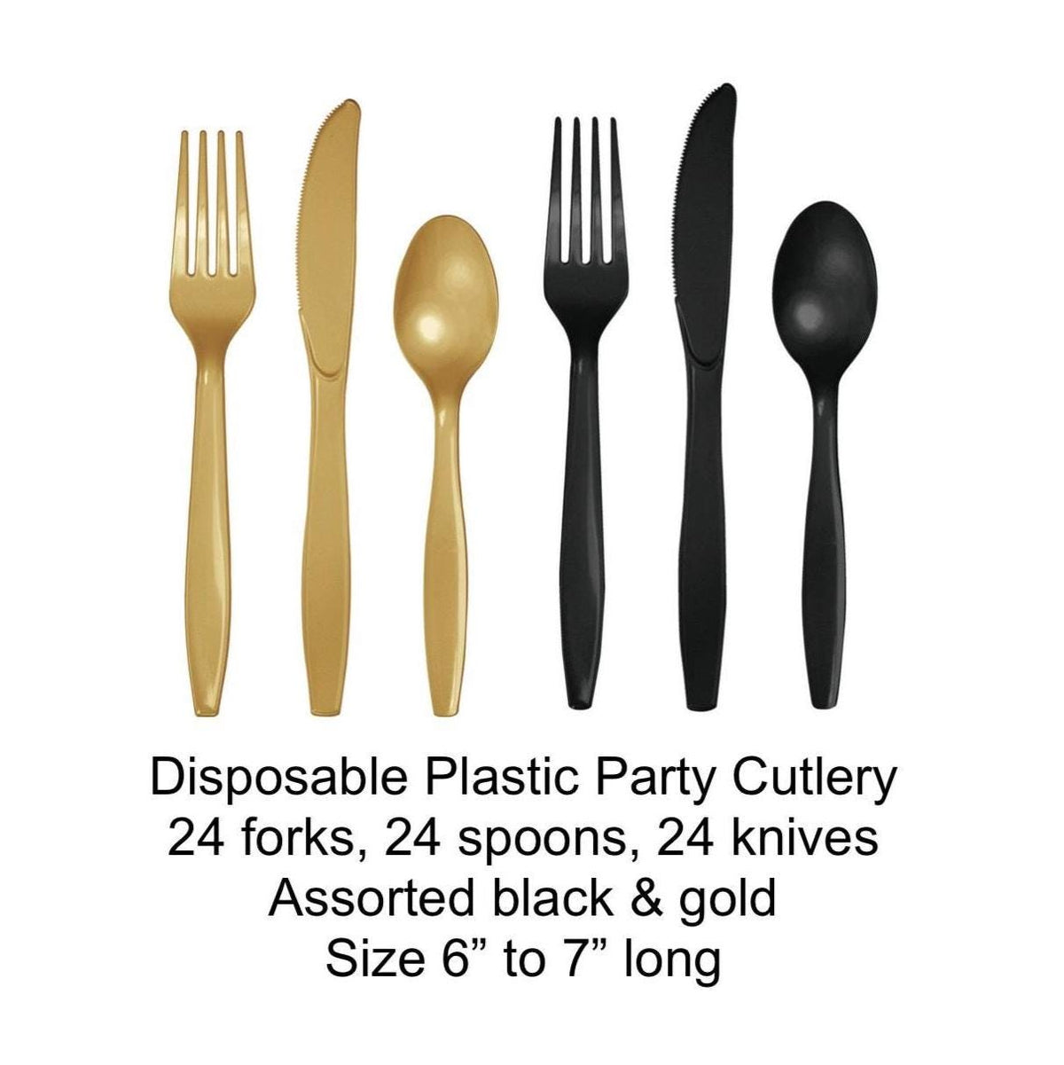 Black & Gold Plastic Cutlery for 24 Guests - Stesha Party
