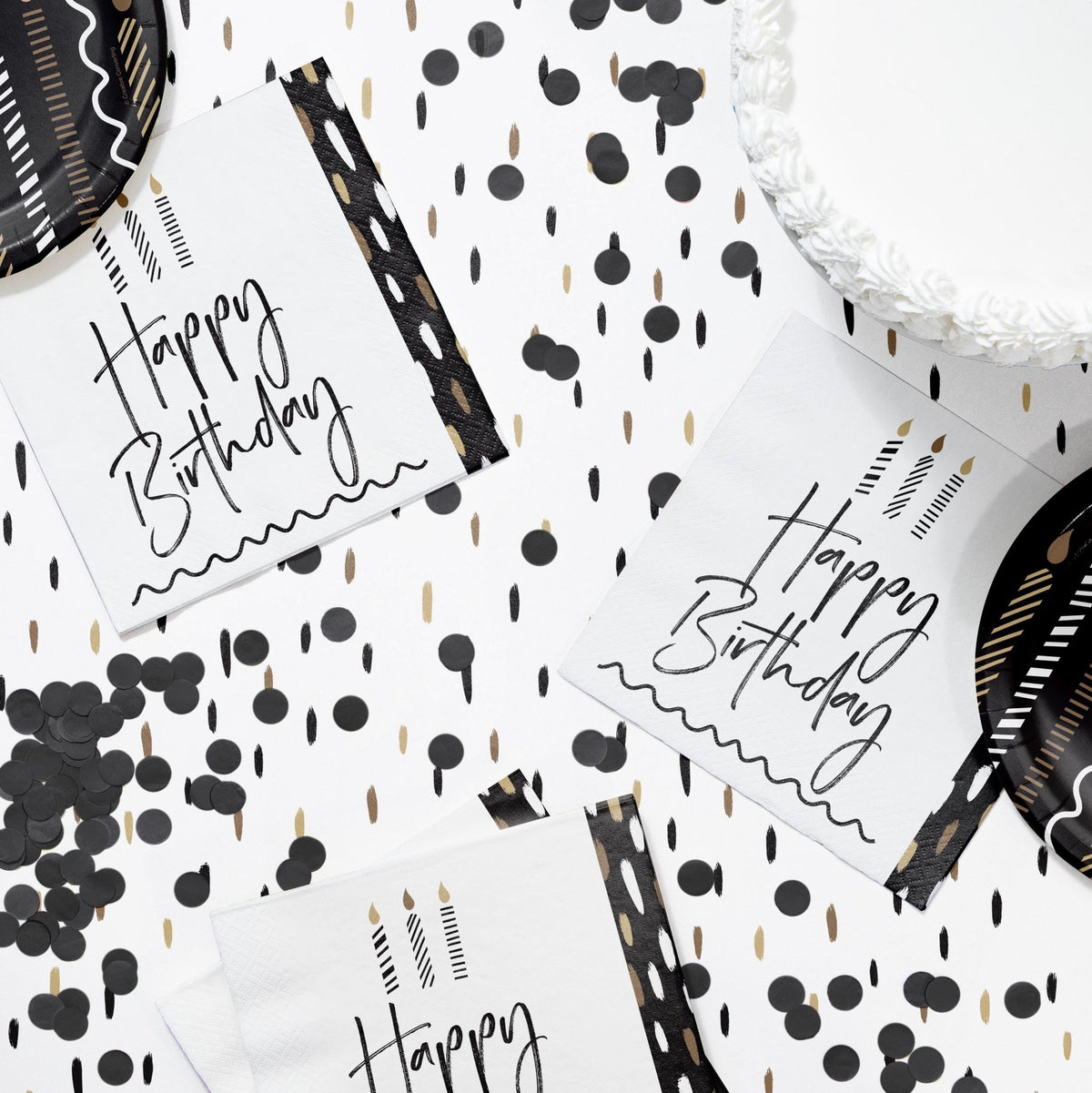 Black & White Happy Luncheon Birthday Napkins - Stesha Party